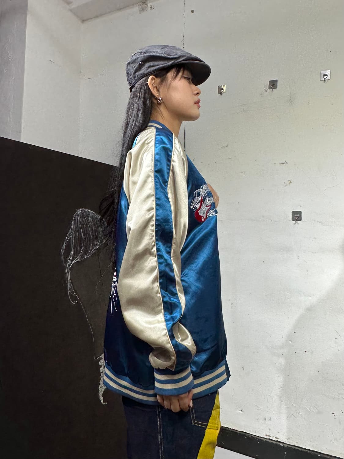 Jpn 일본빈티지 선바 재패니즈 오리엔탈 뼈다귀 네이비 자켓 상품이미지5