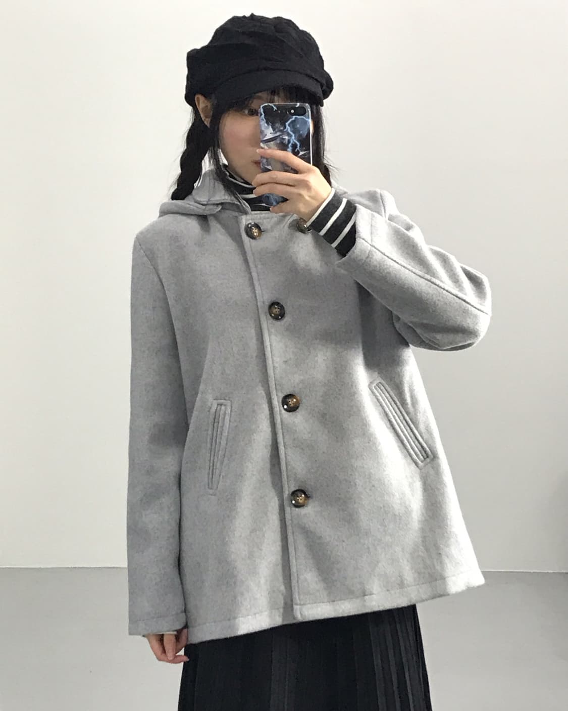 La-gemme Light Gray Hooded Coat 상품이미지1