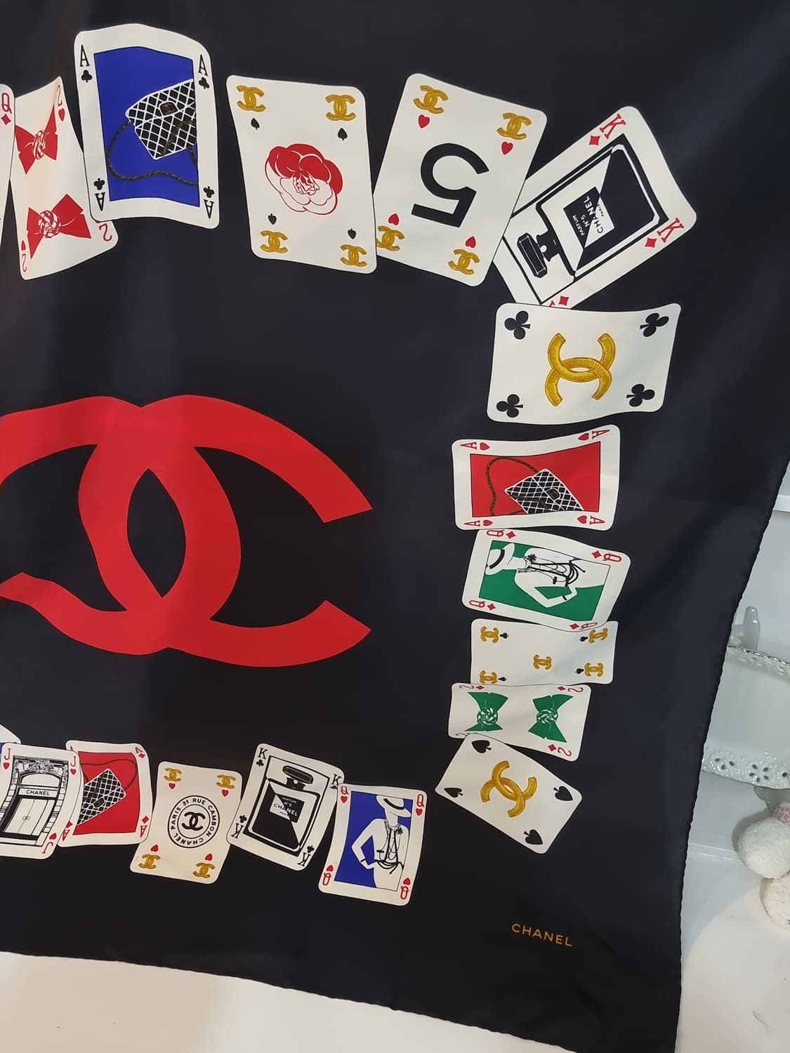 Chanel 샤넬빈티지 카드 프린트 실크 스카프 상품이미지3