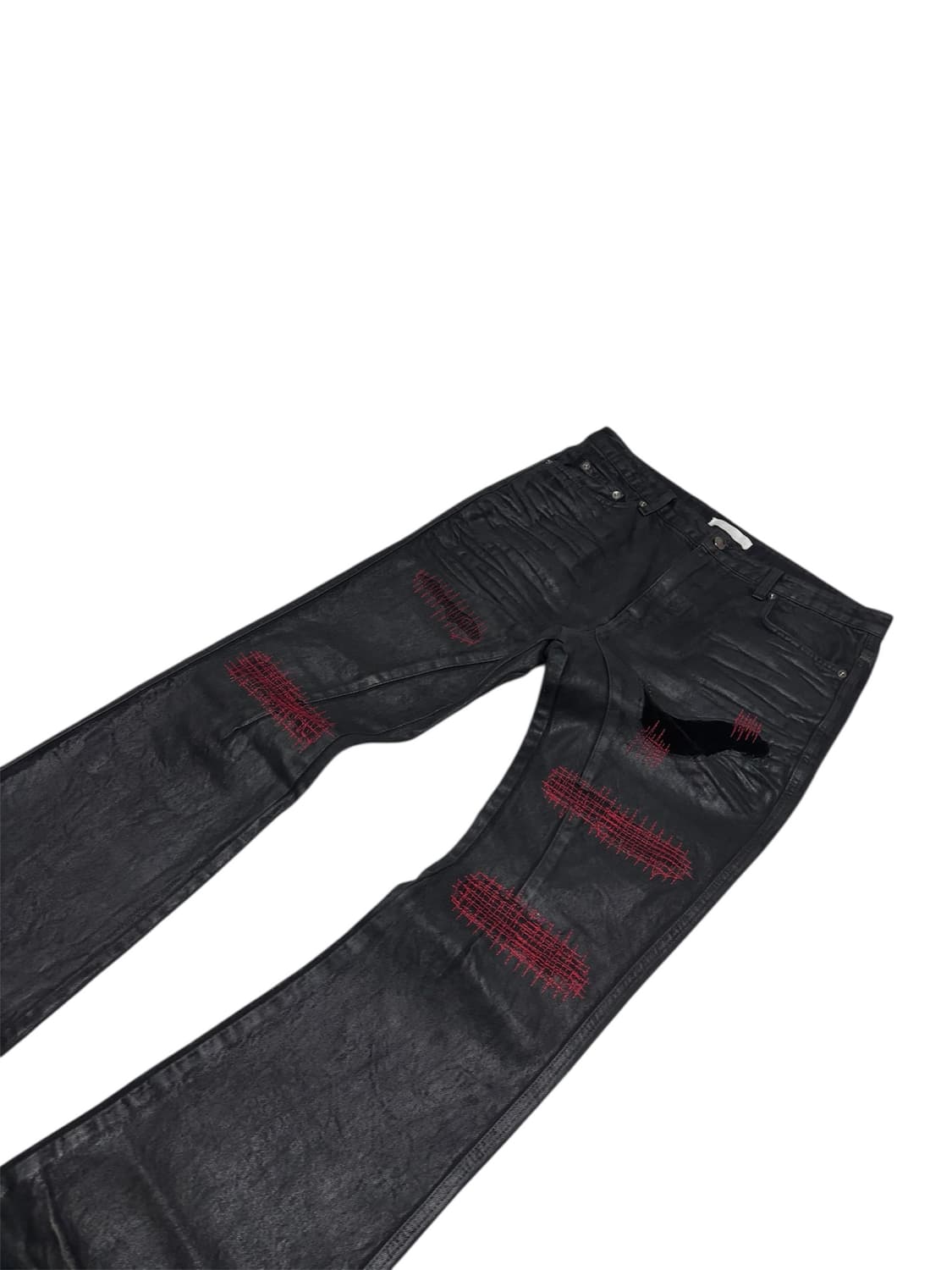 에모스탠스 에문 디스트로이드 레드 스티치 왁스 플레어 데님팬츠 3사이즈 상품이미지3