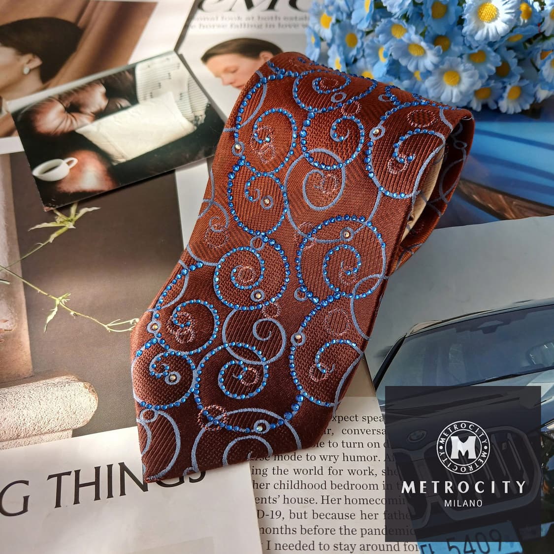 메트로시티 실크 브라운 패턴 넥타이 8.9cm A+등급 A19650 상품이미지2