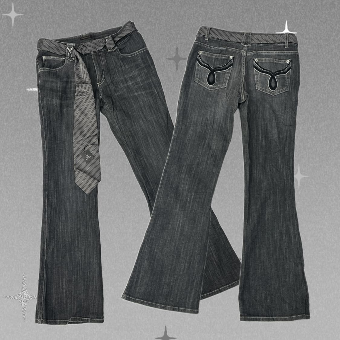 ⛓️TRANS WORK 로우라이즈 부츠컷 데님 팬츠 세트⛓ 넥타이 벨트  상품이미지1