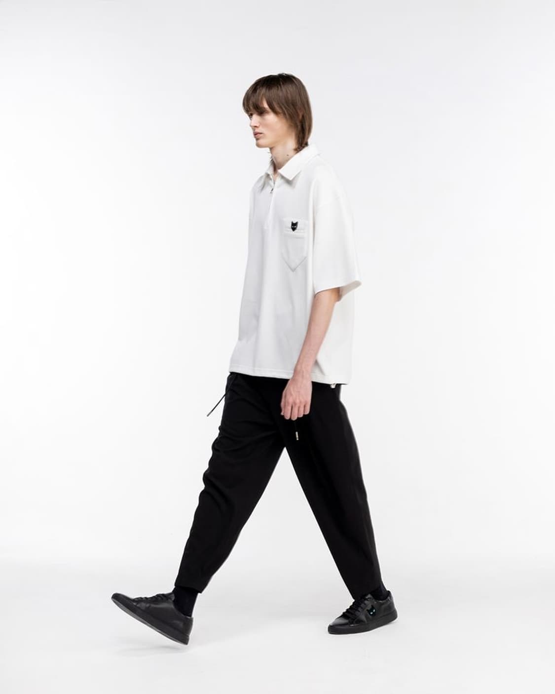 M) 지제로 와이드 카라 집업 반팔 티셔츠 상품이미지1