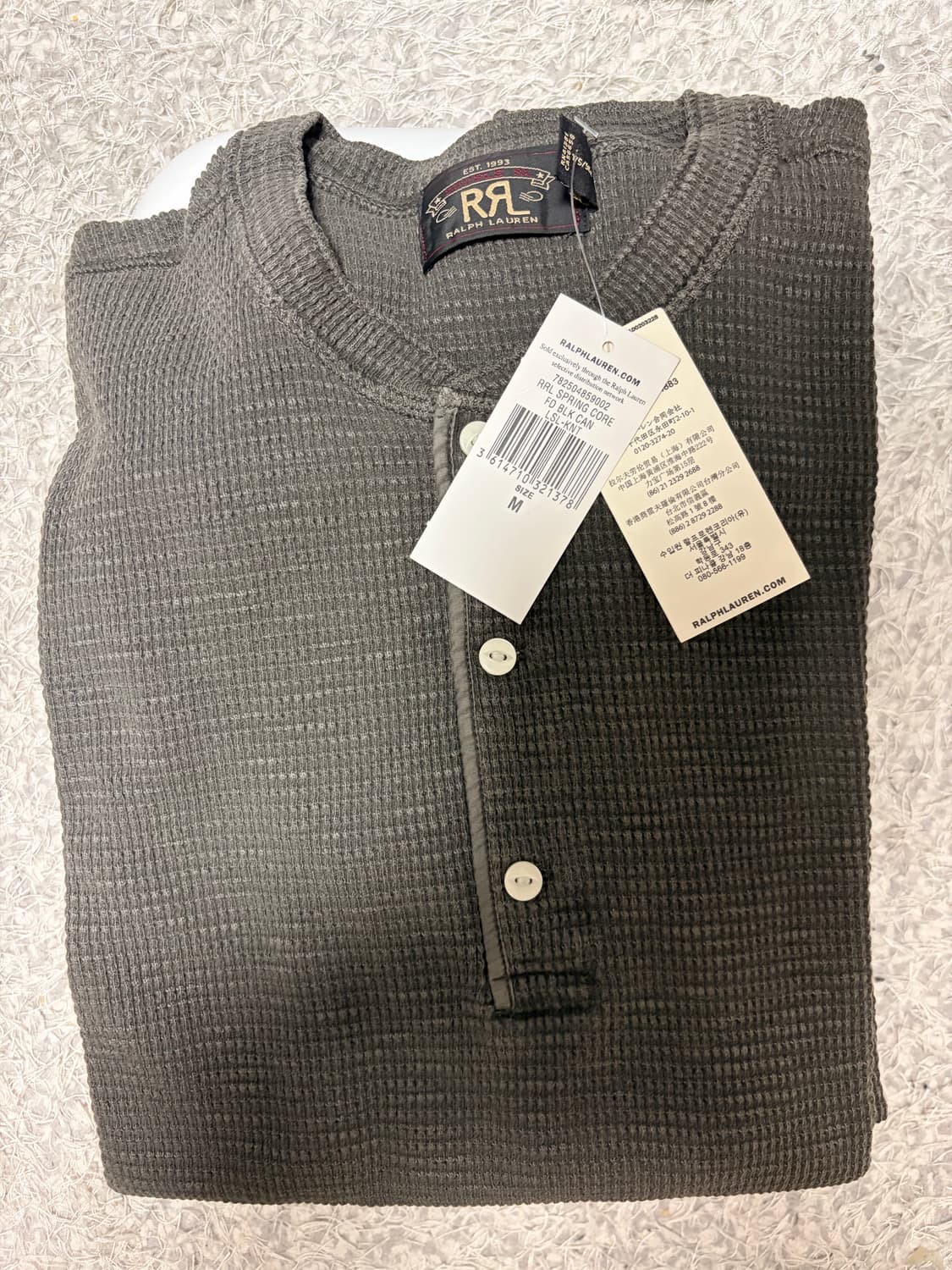 RRL 더블알엘 와플 니트 헨리넥 셔츠 블랙 M 상품이미지2