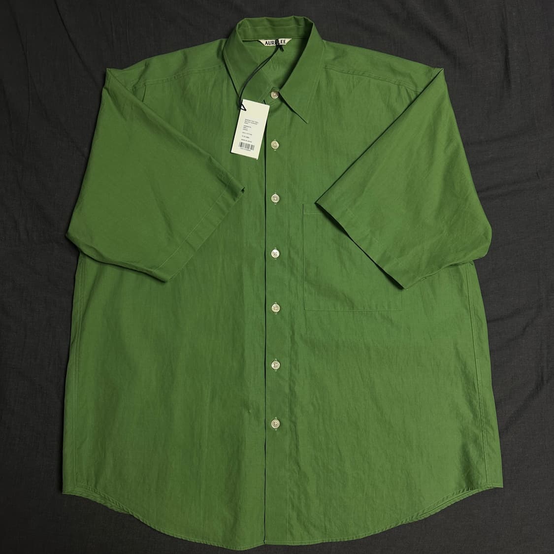 [4] AURALEE 오라리 워시드 핀스 트윌 빅 하프 슬리브 셔츠 그린 상품이미지7