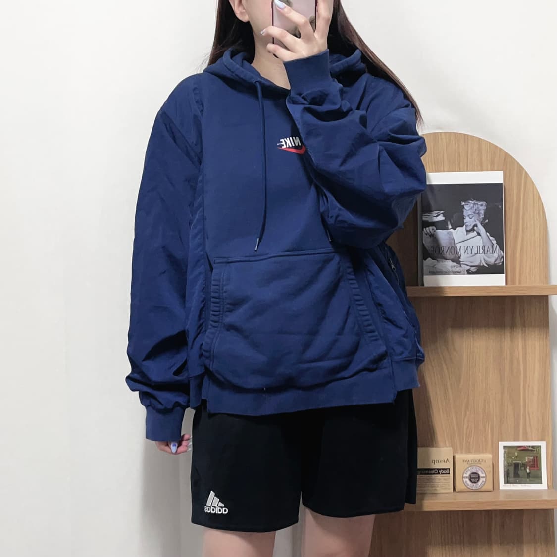 [정품] 나이키 네이비 하이브리드 뒷빅로고 후드티 [ M ] 상품이미지2