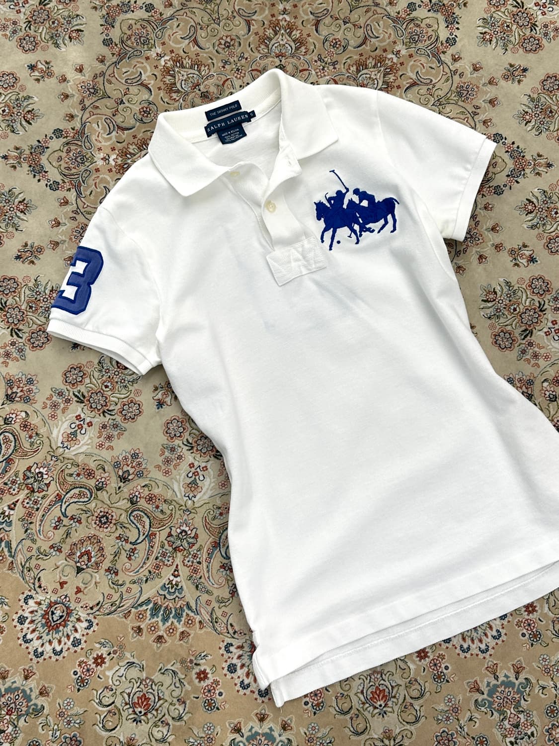 랄프로렌 화이트/블루 슬림핏 더블 빅포니 카라티 상품이미지3