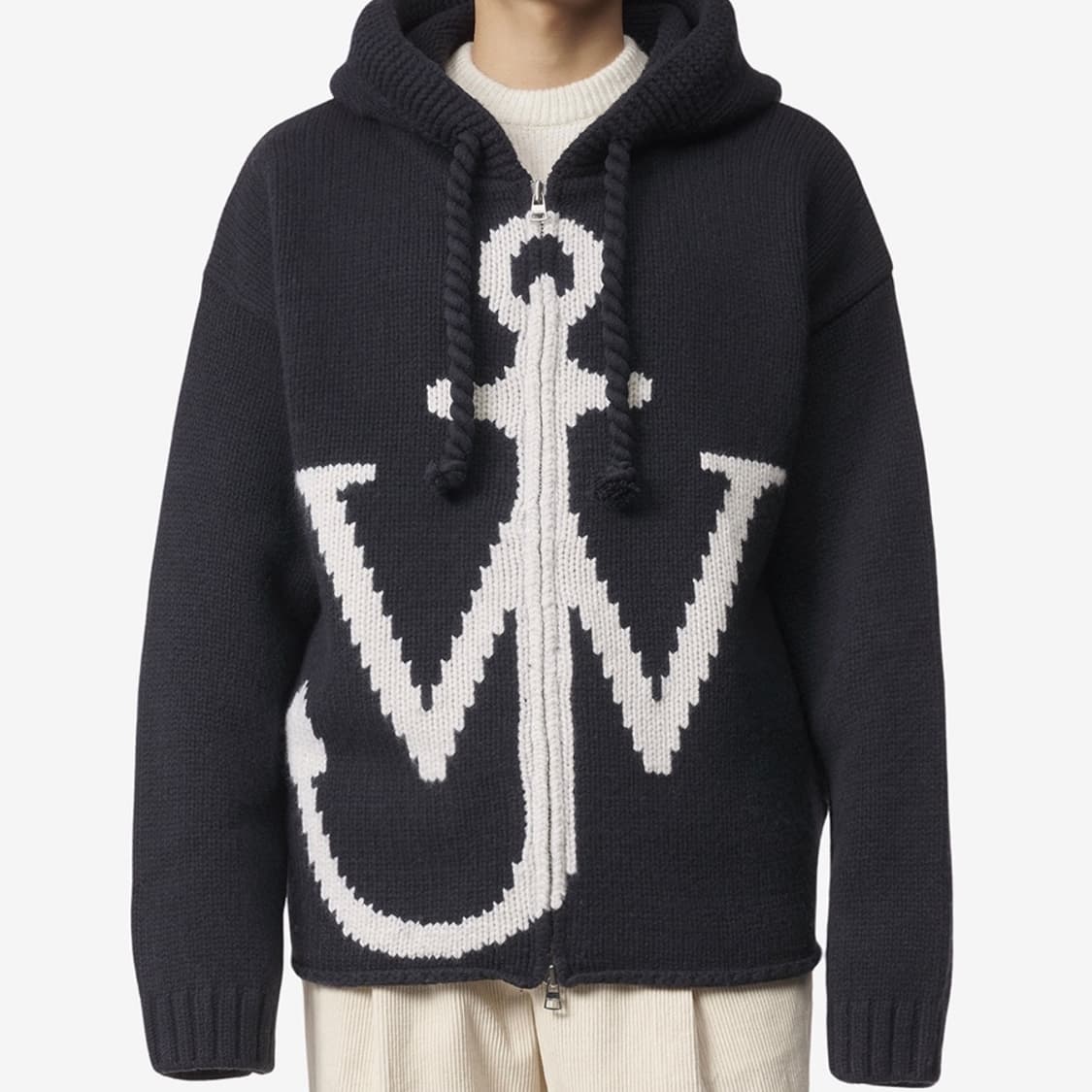 jw 앤더슨 지퍼 프론트 앵커 후드 집업 니트 네이비 상품이미지6