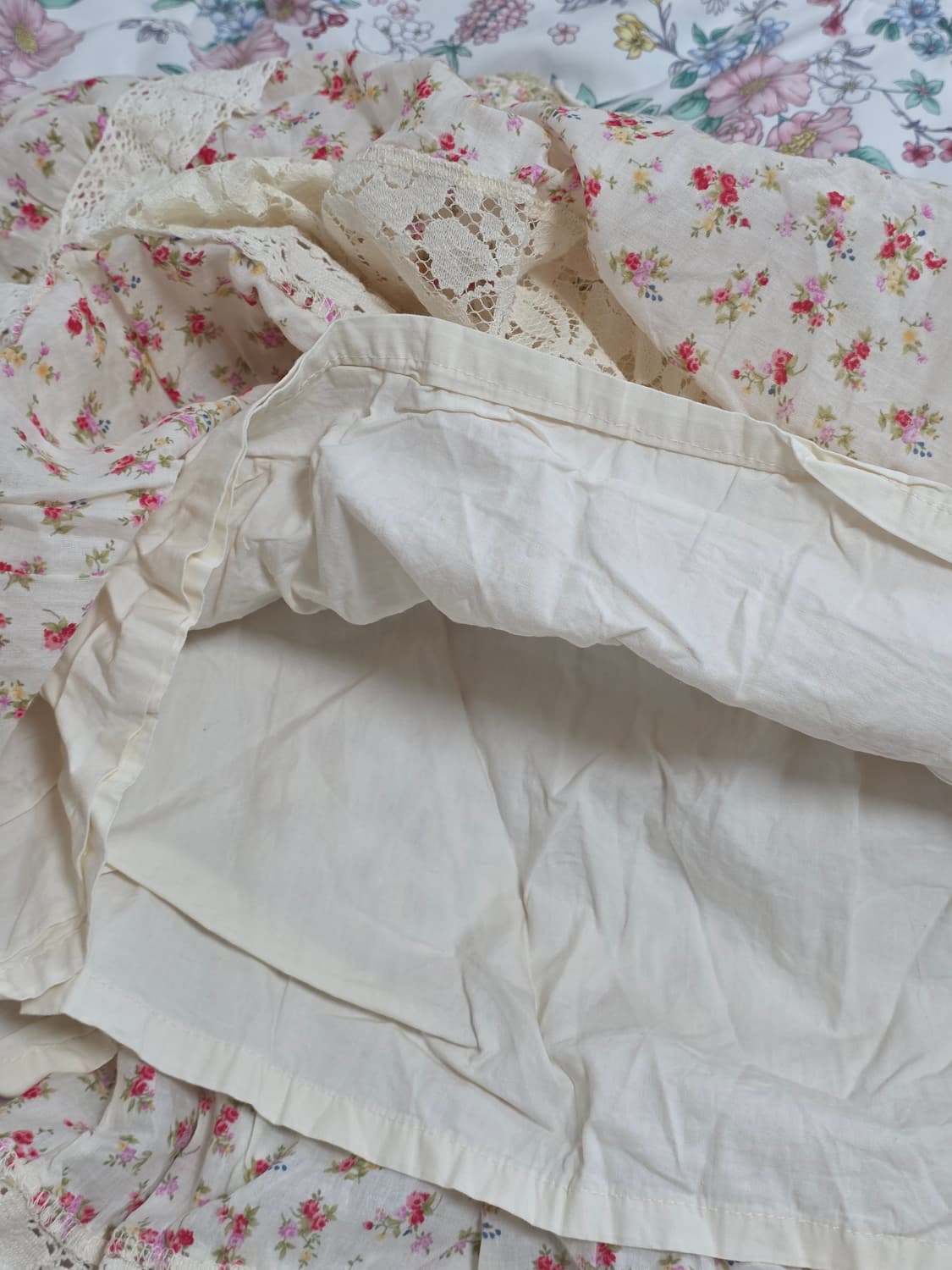 리즈리사 일본빈티지)희귀고전 패치워크 스즈코모리걸 플로럴레이스자수롱스커트 상품이미지4