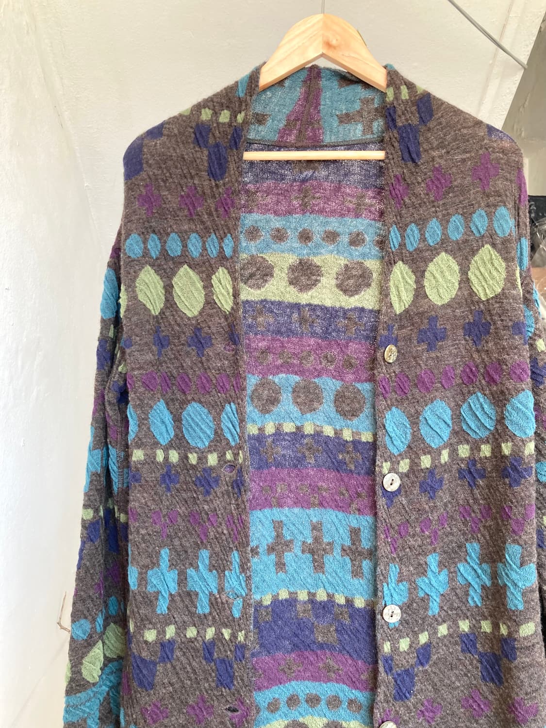 하구미 패턴 니트 롱 레이어드 가디건 상품이미지2