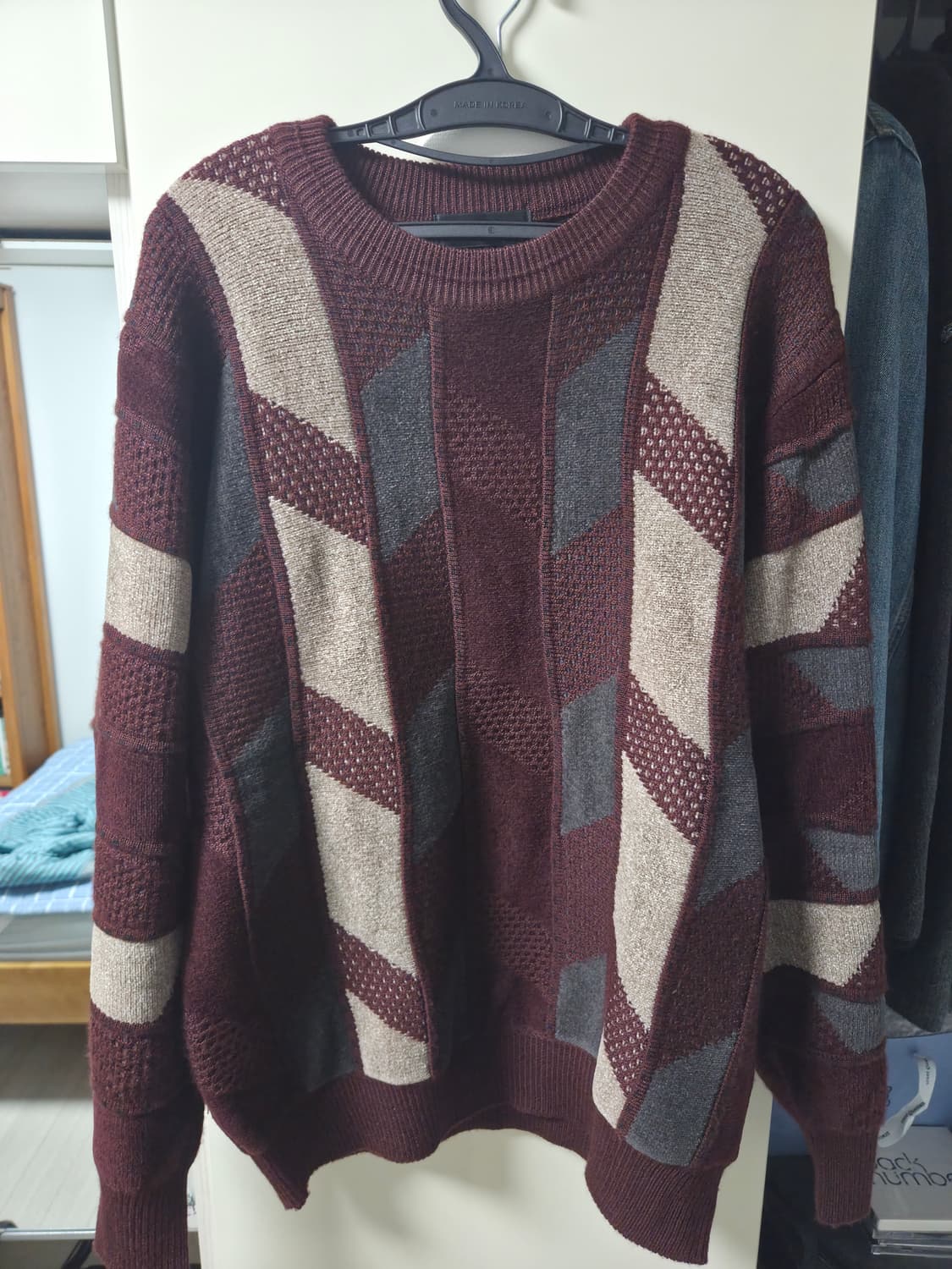 빈티지 패턴 라운드넥 울 니트 L 상품이미지1