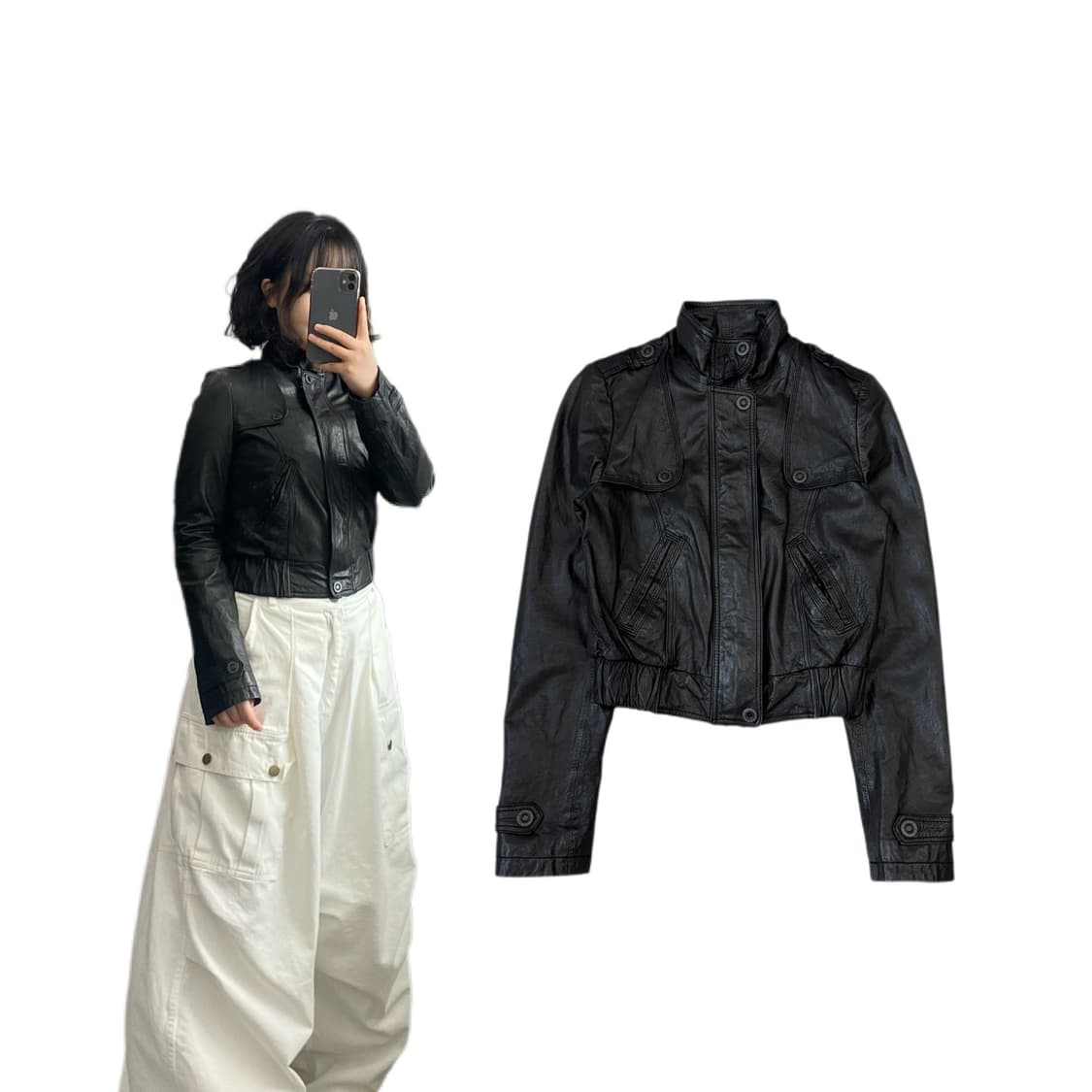 램스킨 양가죽 하이넥 락 시크 크롭 리얼 레더 가죽자켓 상품이미지1