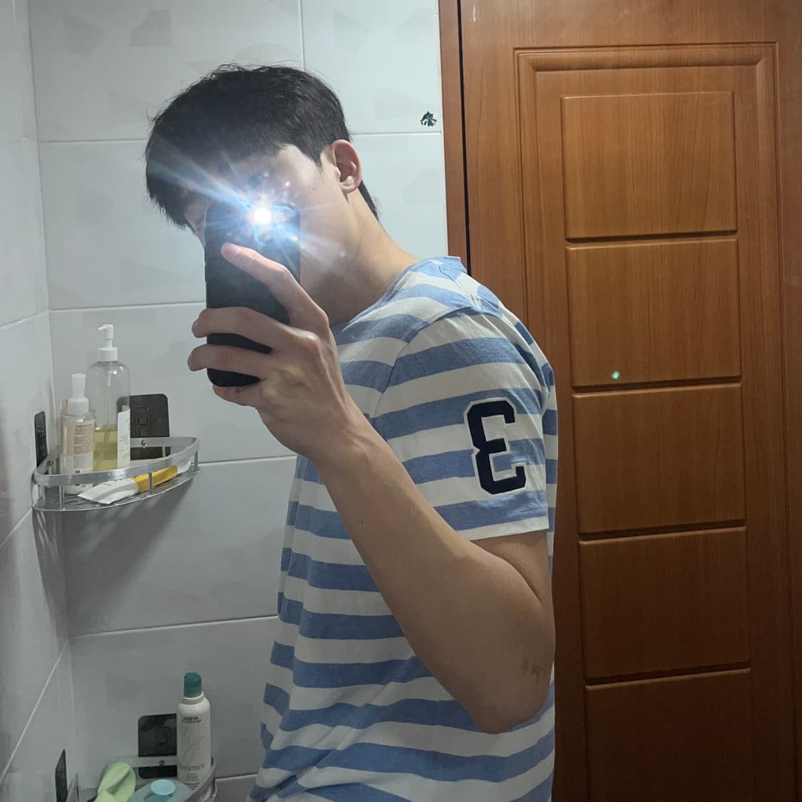 큐알) 폴로 스트라이프 미들 포니 넘버 3 스카이 블루 티셔츠 상품이미지3