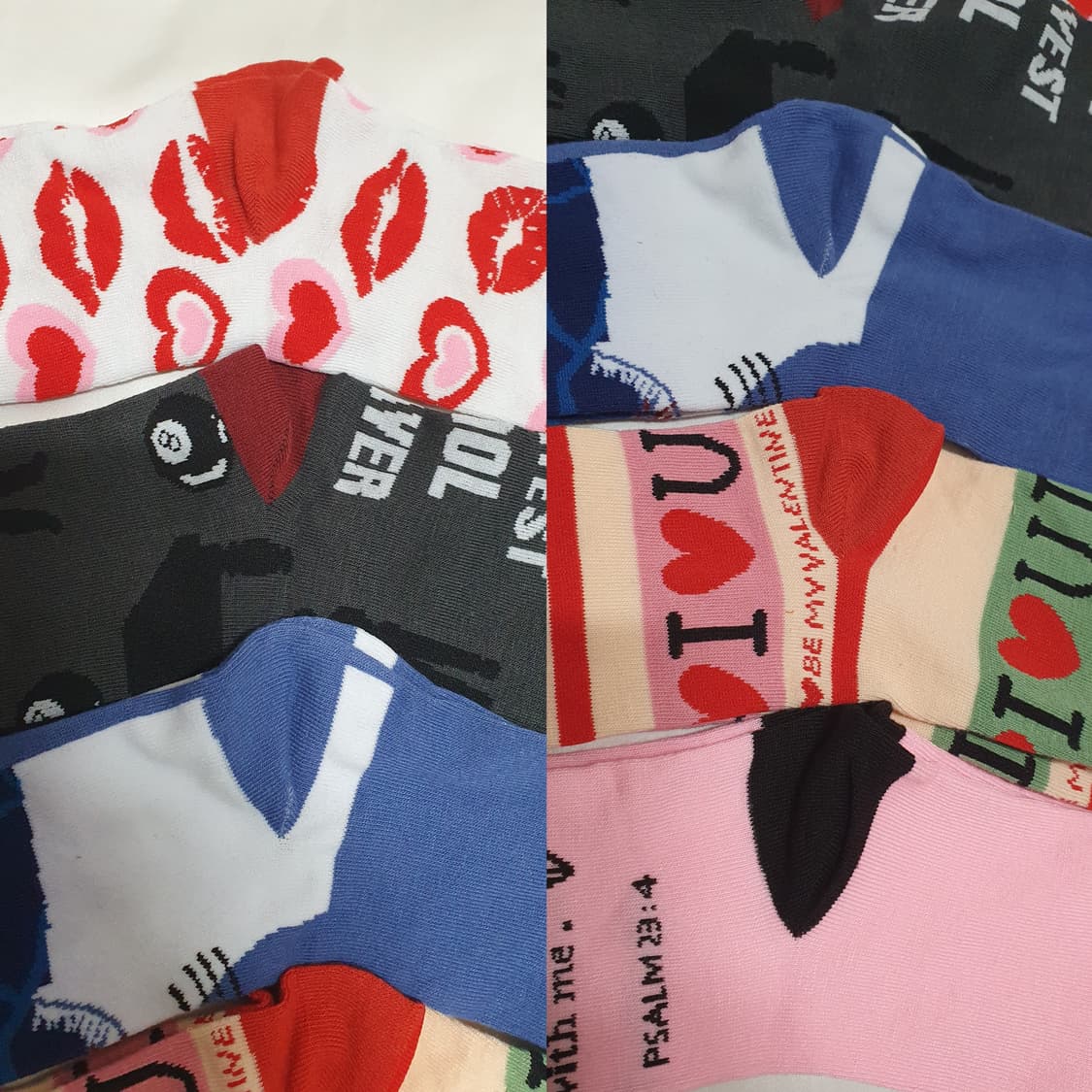 5컬레 가격~ 레드 그레이 네이비 핑크 하트 립 당구 에이치앤엠 양말  상품이미지7