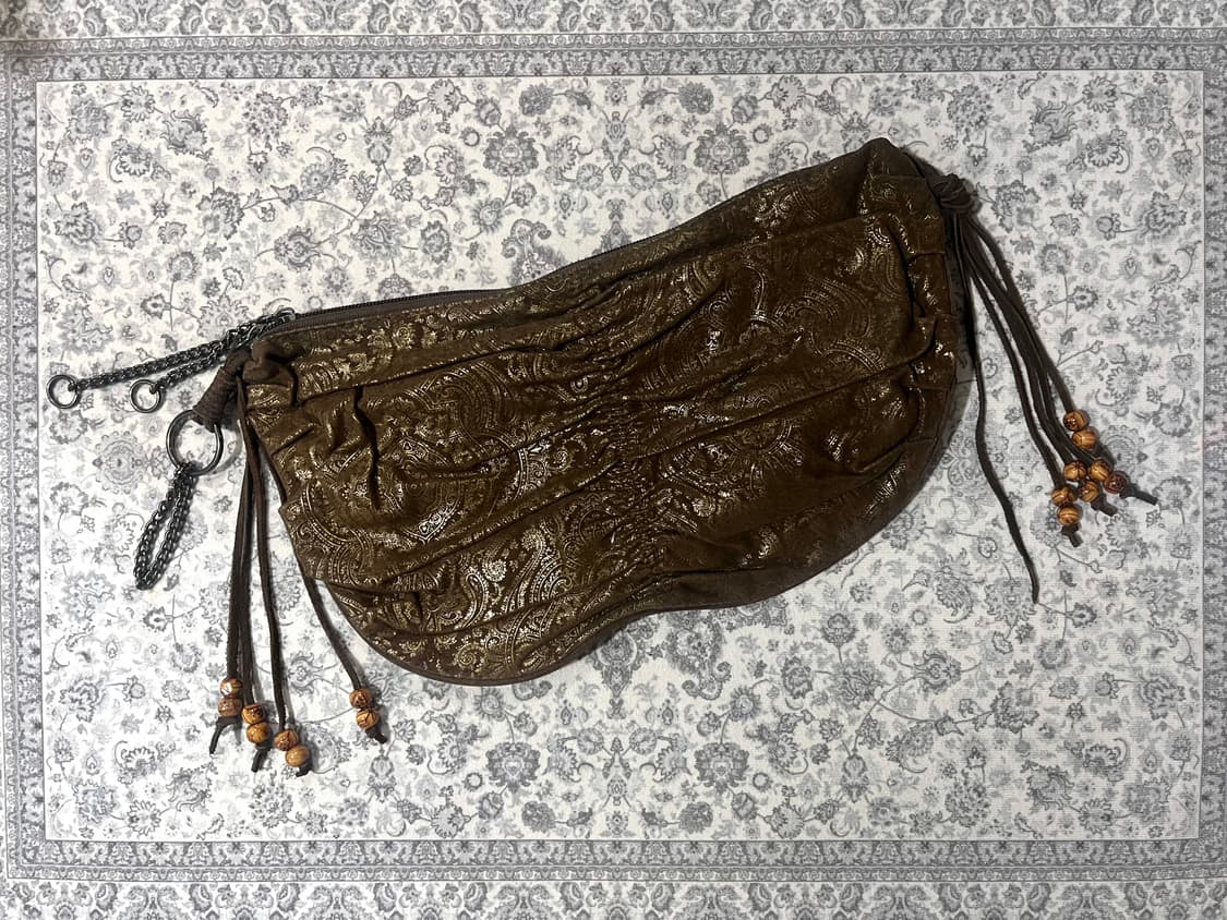 오리엔탈 에스닉 스톤 브라운 체인 프린지 백 상품이미지1