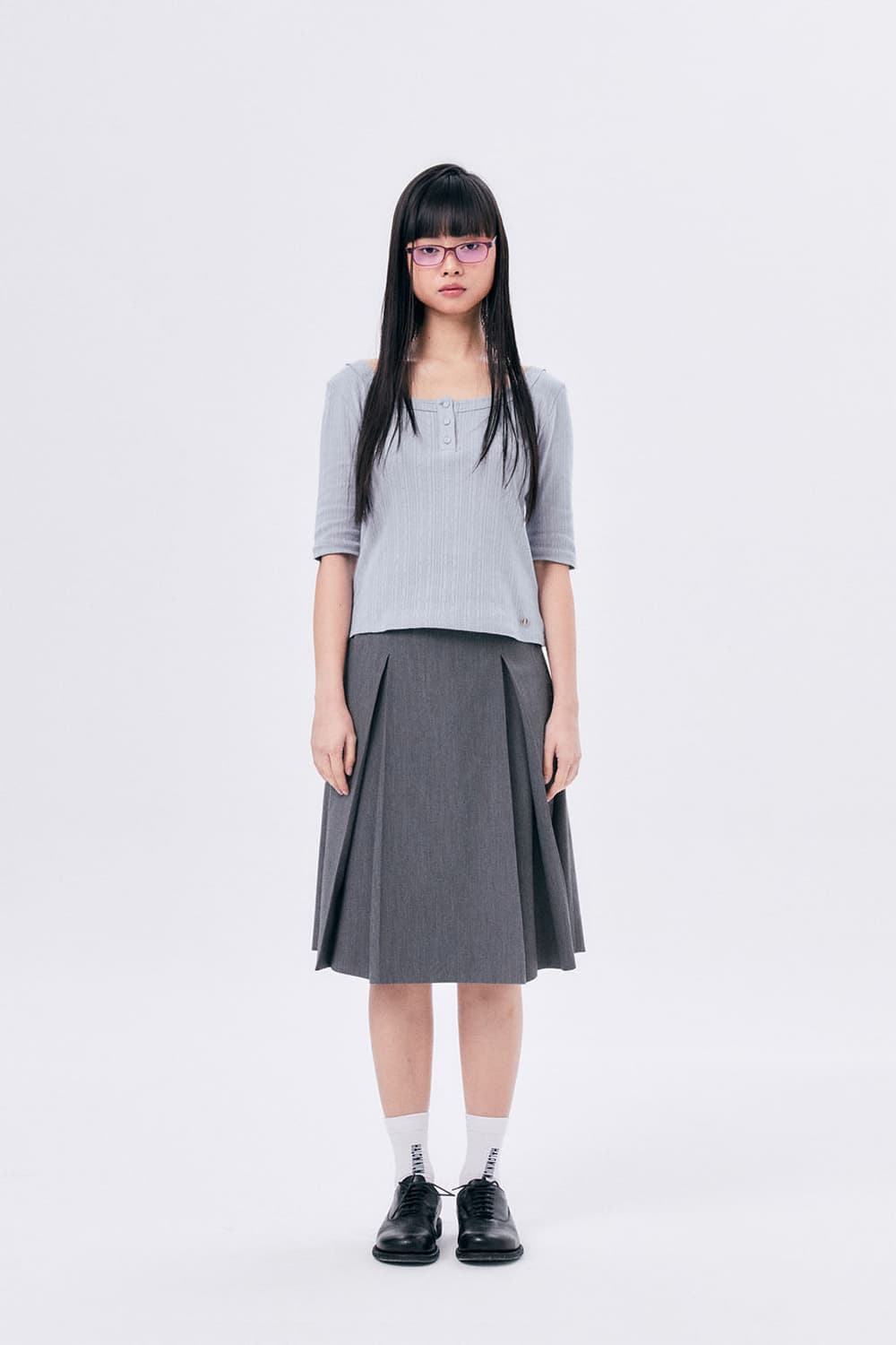 할로미늄 미디 랩스커트 그레이 상품이미지1