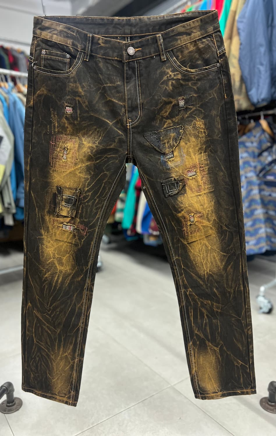 다크브라운 패치워크 데님진 상품이미지1