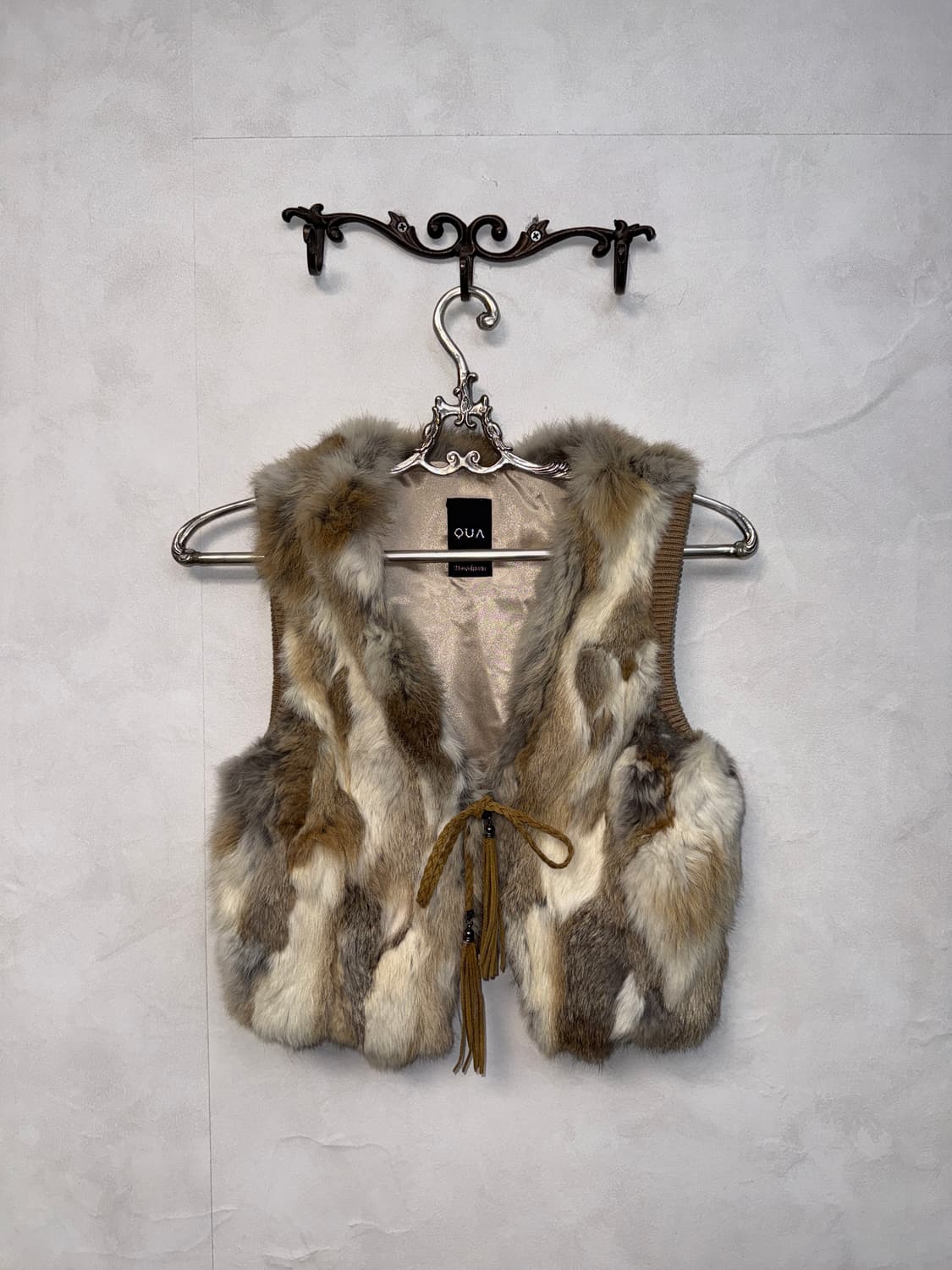 QUA mixed brown rabbit fur knit vest 상품이미지1