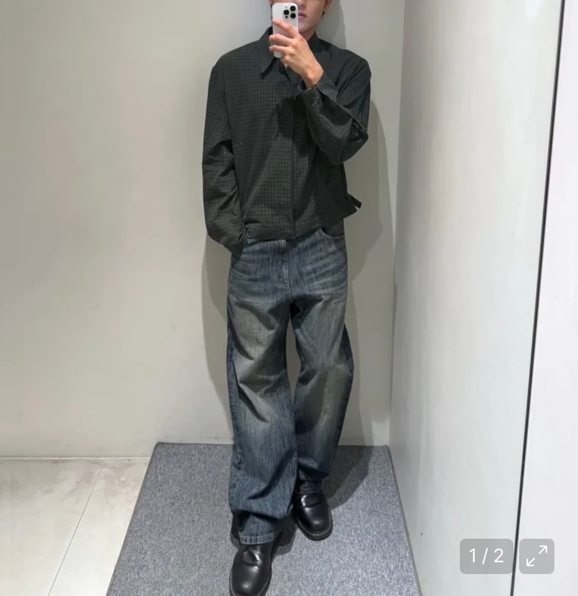 인사일런스 컴팩트 크롭 자켓 DARK MOSS CHECK L사이즈 상품이미지4