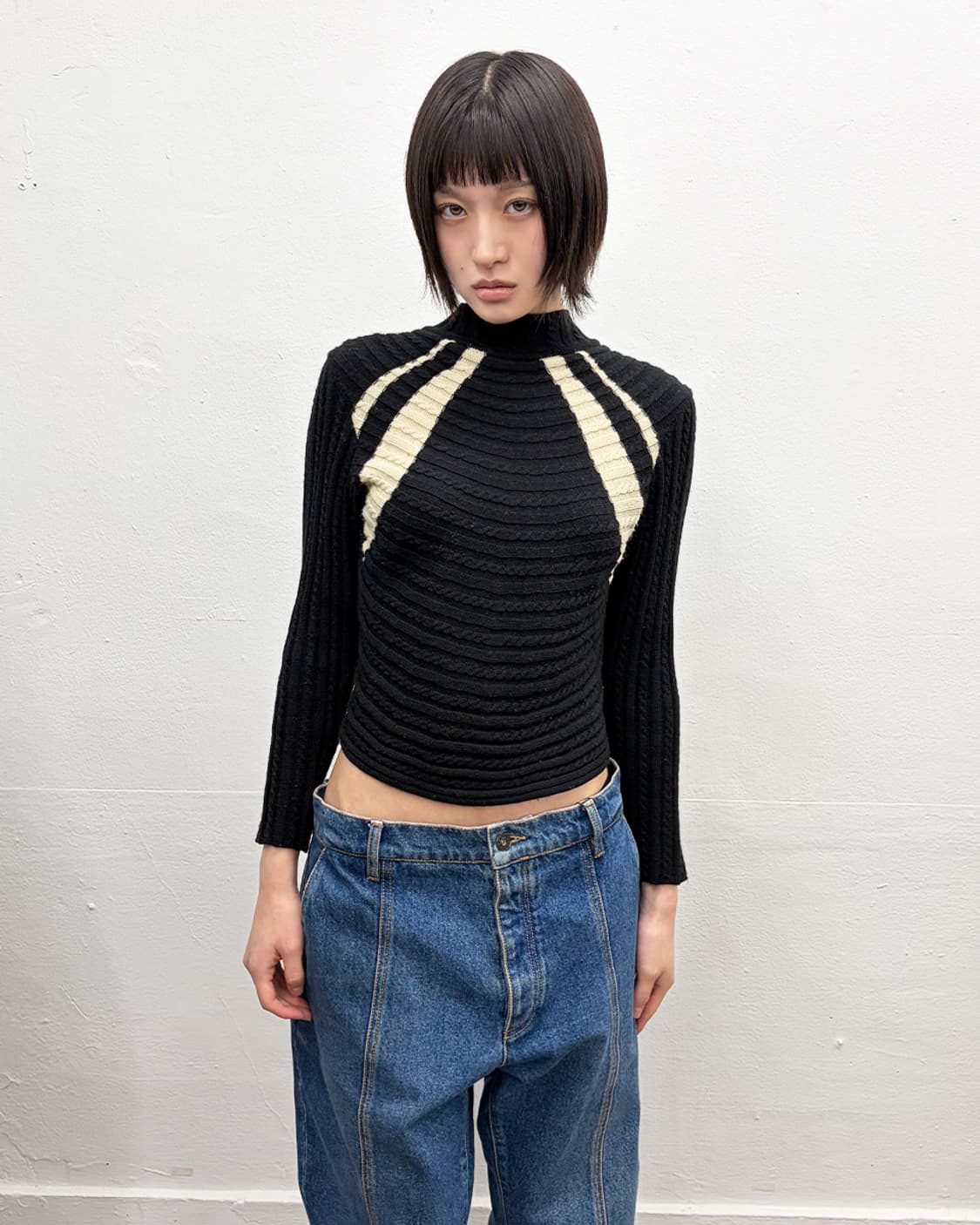 빈티지 커브드 립 니트 탑 상품이미지1