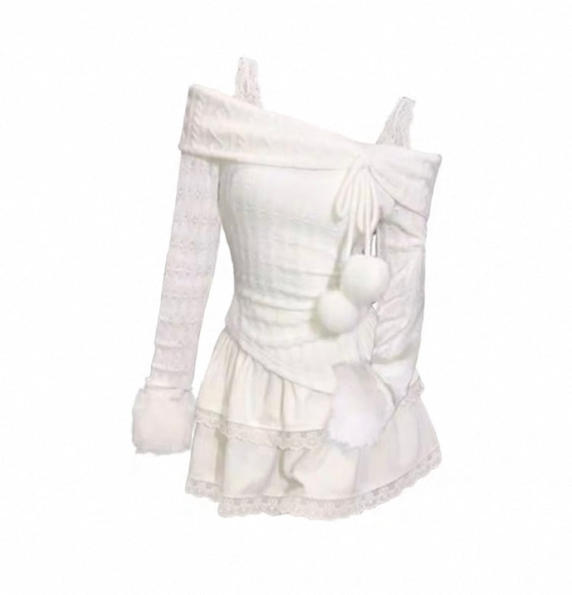 white fur detail top  상품이미지1