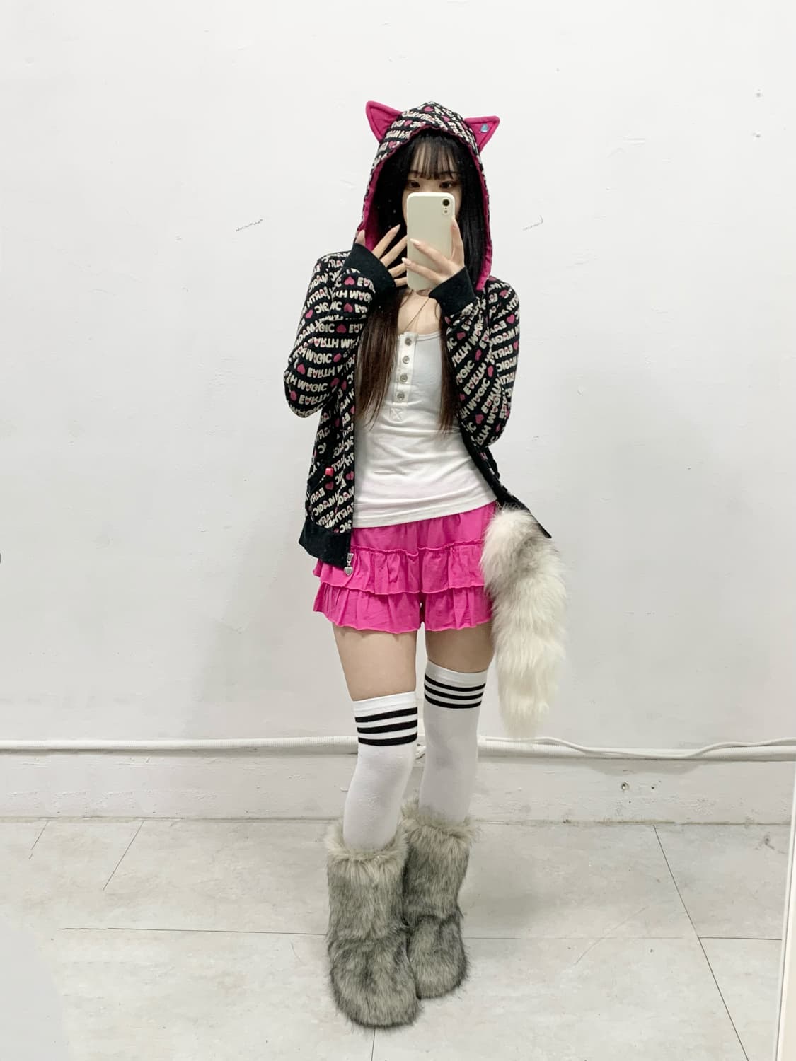 [EARTH MAGIC] 네코미미 팝갸루 레터링 후드집업 상품이미지2