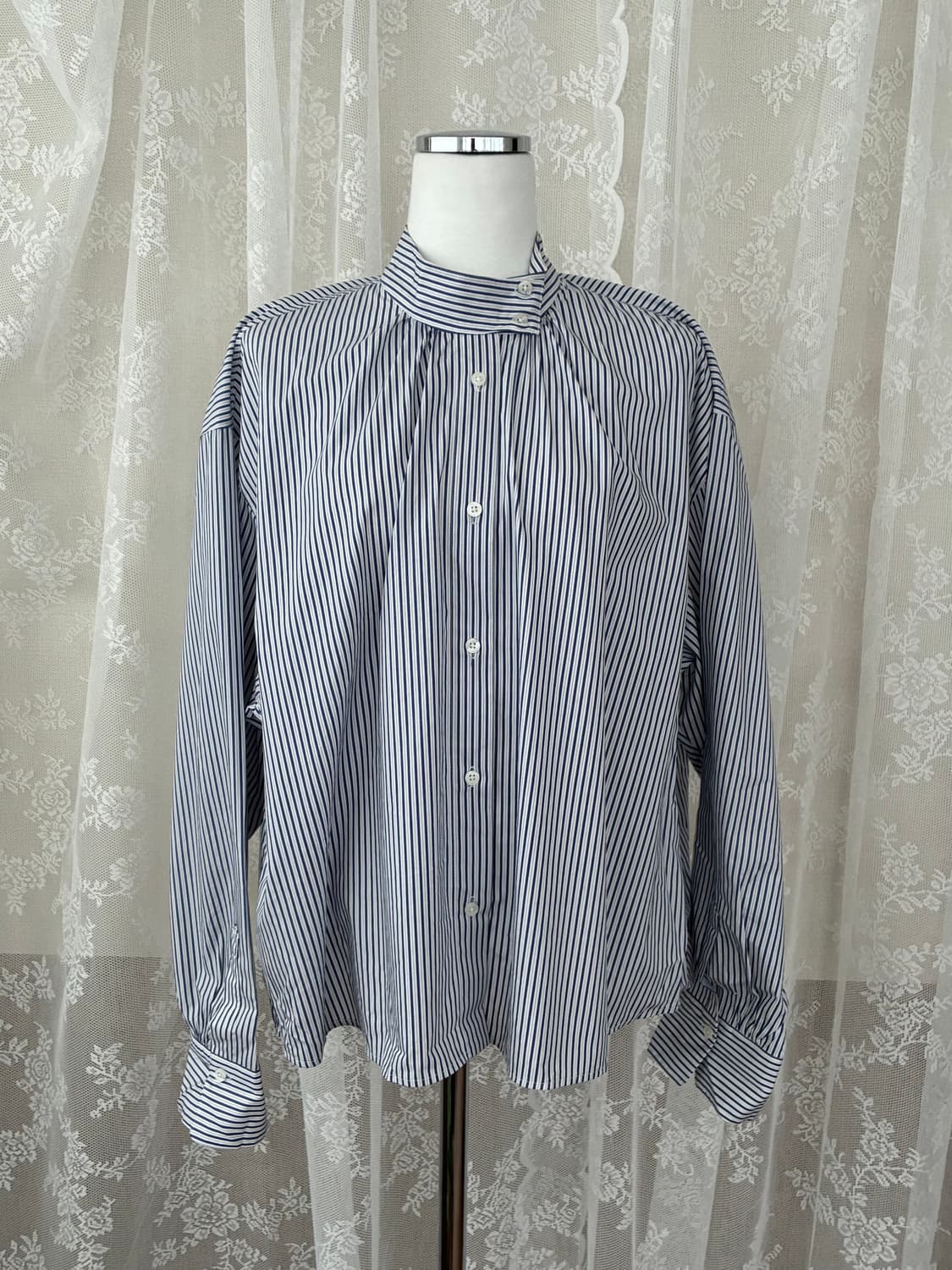 M) 마시모두띠 하이넥 스트라이프 블라우스 셔츠 상품이미지1