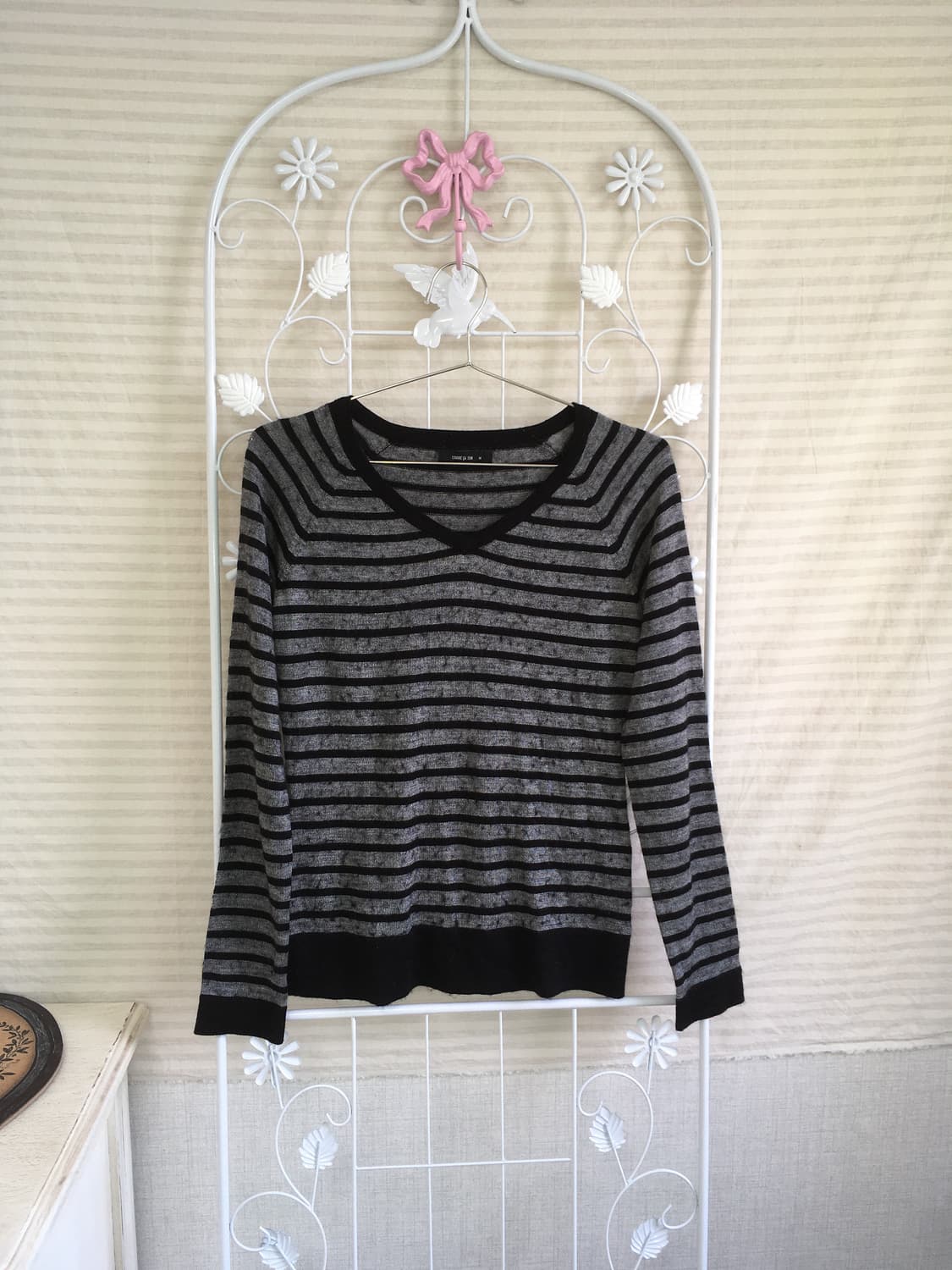 jpn vintage 블랙 차콜 스트라이프 브이넥 니트 y2k 스트릿 갸 상품이미지4