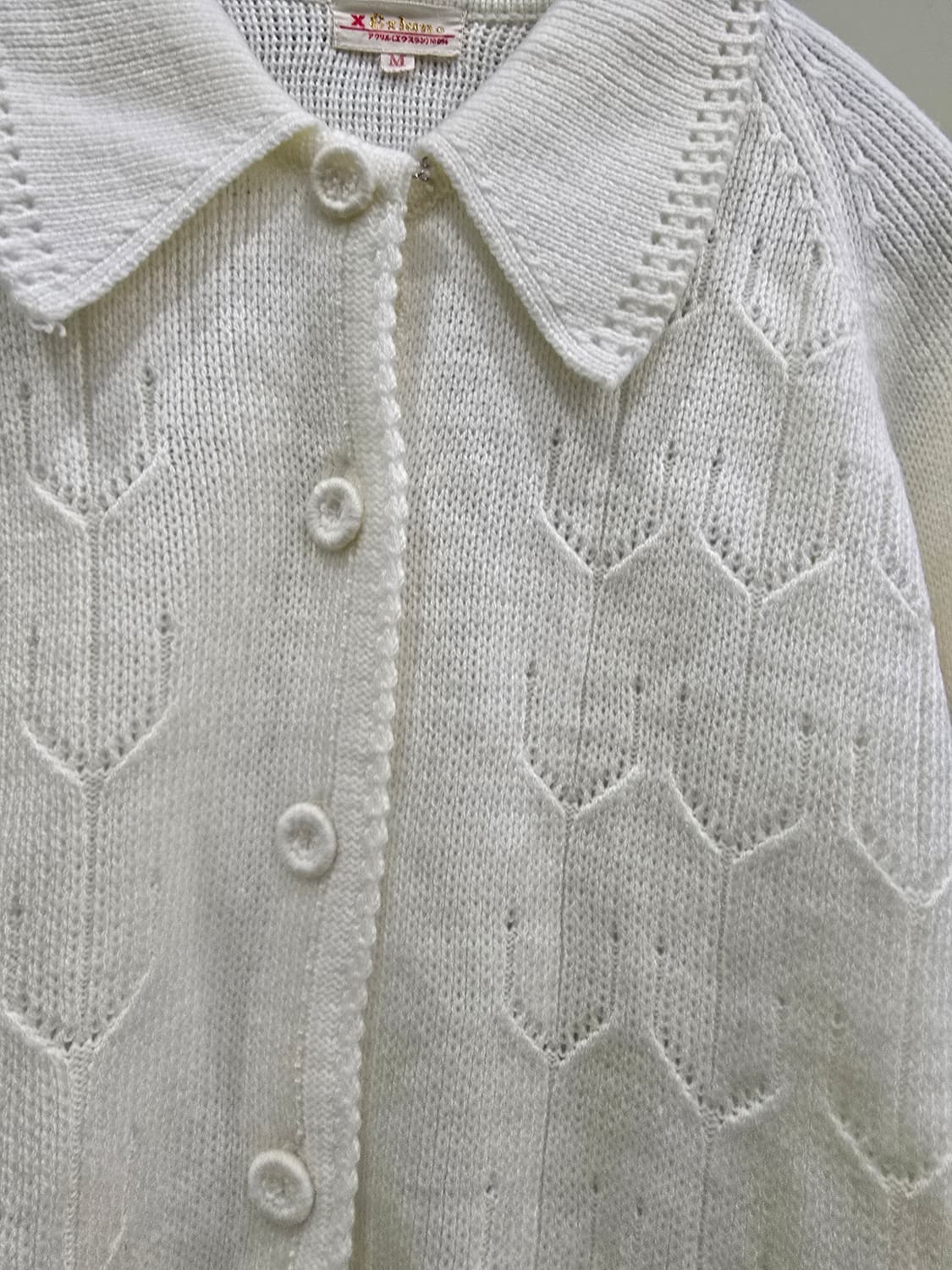 일본 빈티지 카라넥 니트 가디건 아이보리 상품이미지4