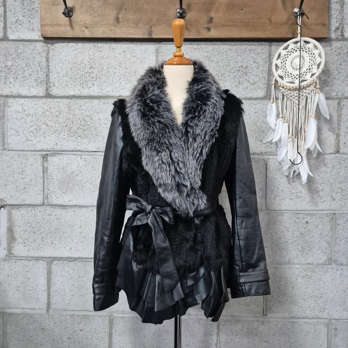 폭스렉스배색 빈티지가죽프릴자켓 상품이미지1