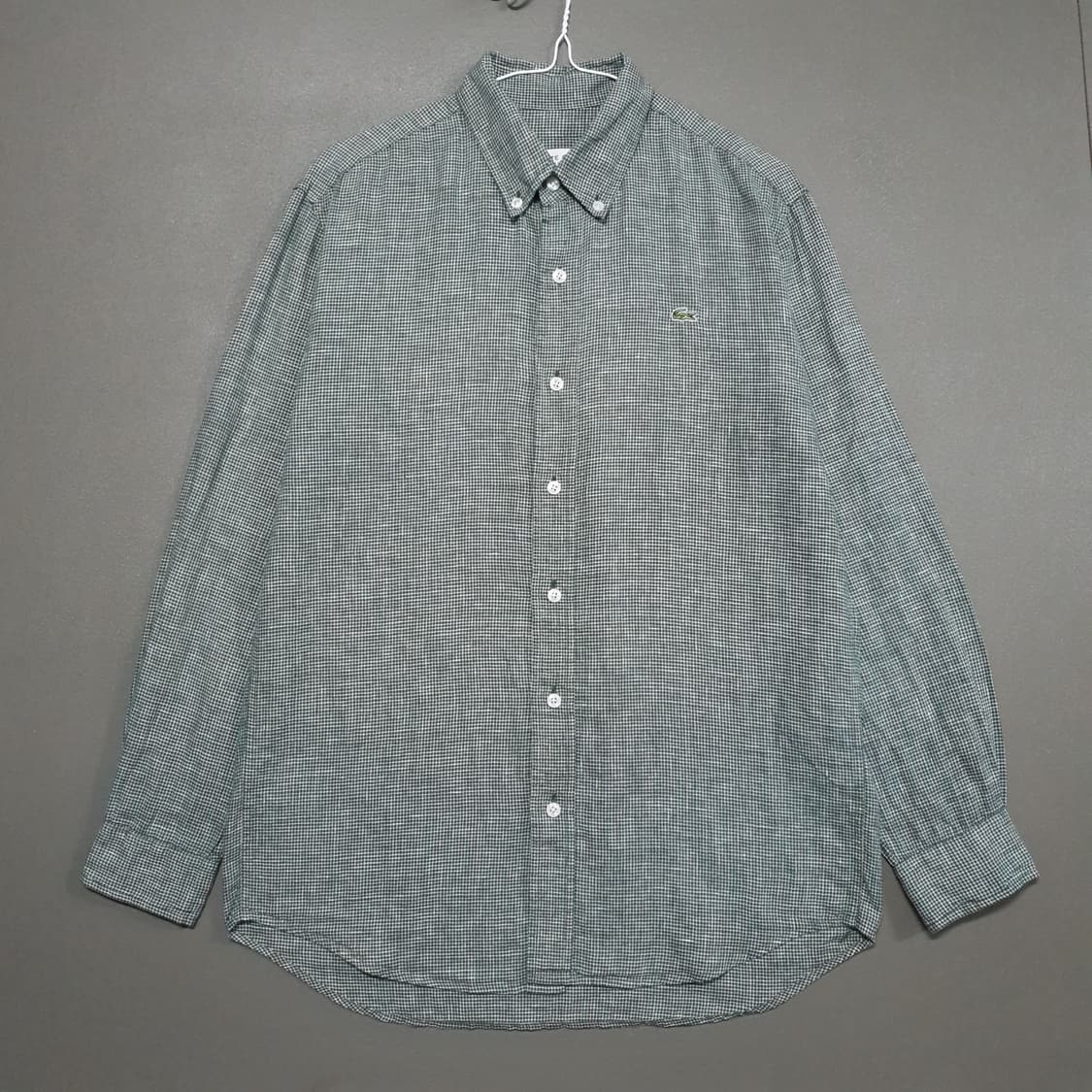 라코스테 신형 23ss 린넨 마이크로 체크 셔츠 버튼다운 남방 그린 95 상품이미지1