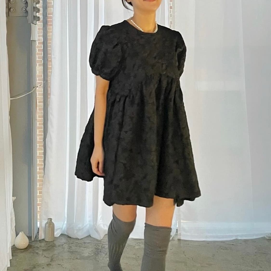 플라워 패턴 스퀘어넥 베이비돌 미니 원피스 상품이미지1