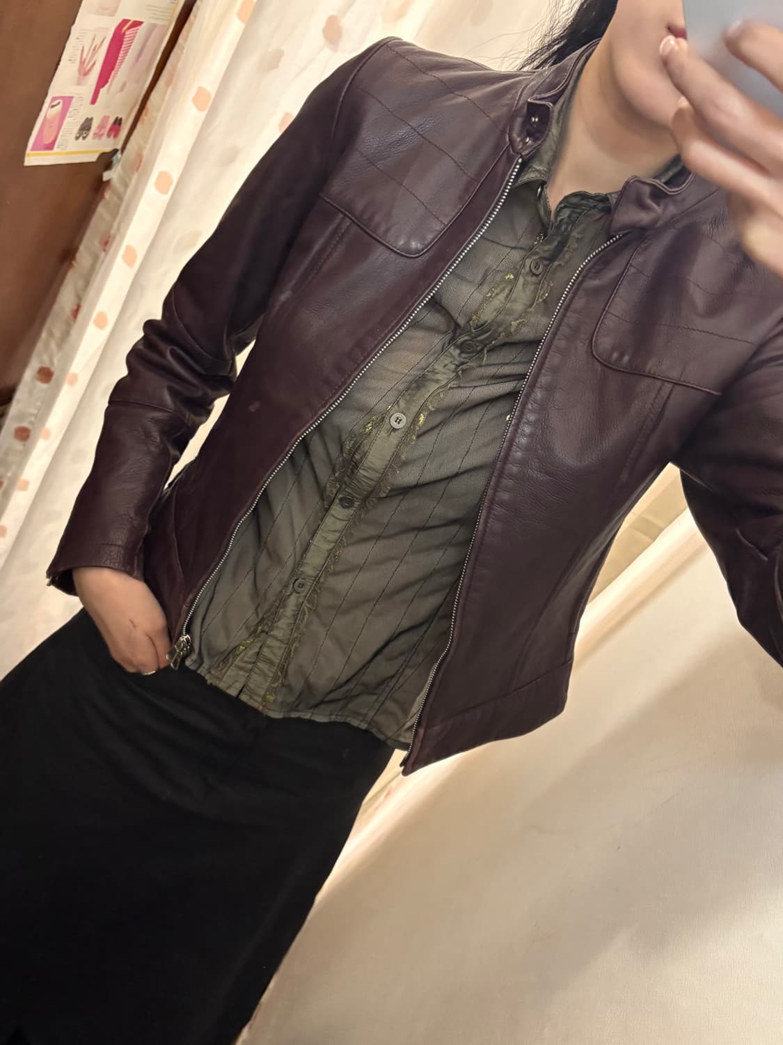 Japanese vintage burgundy leather jacket 상품이미지3