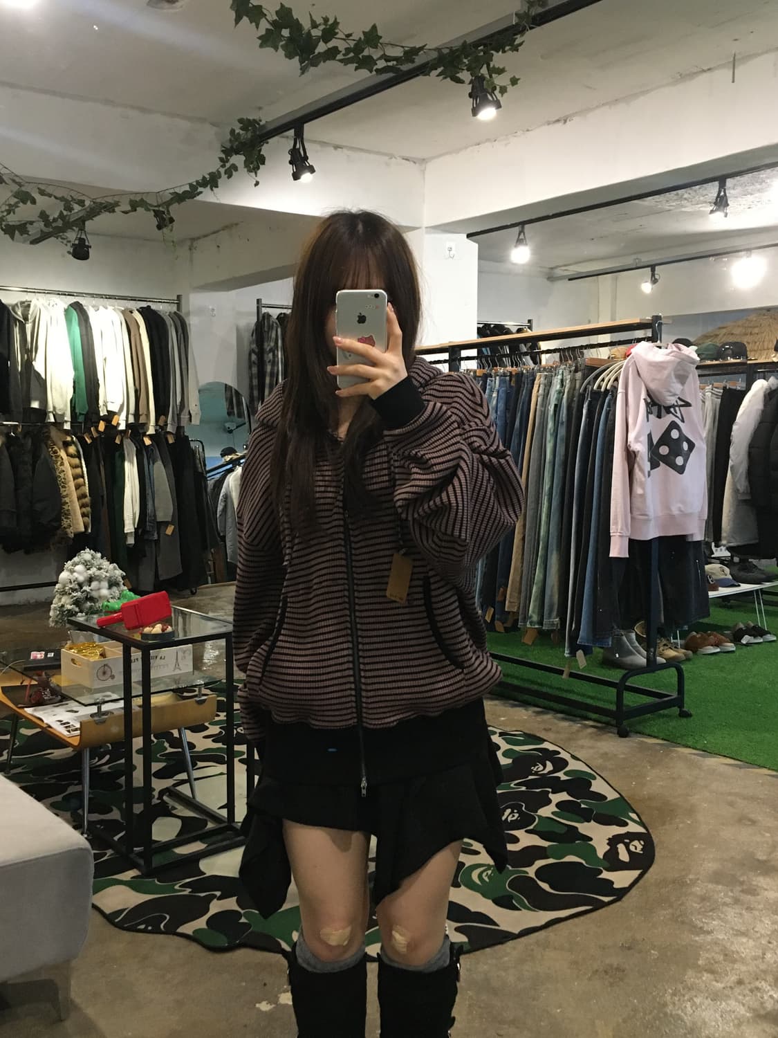 세컨모놀로그 스트라이프 와플 니트 후드 집업 상품이미지5