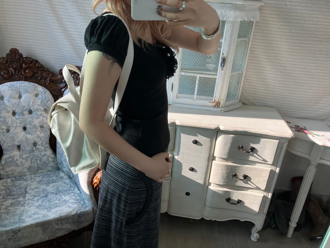 일본빈티지 로걀 레이스 퍼프 딱붙 반팔 상품이미지2