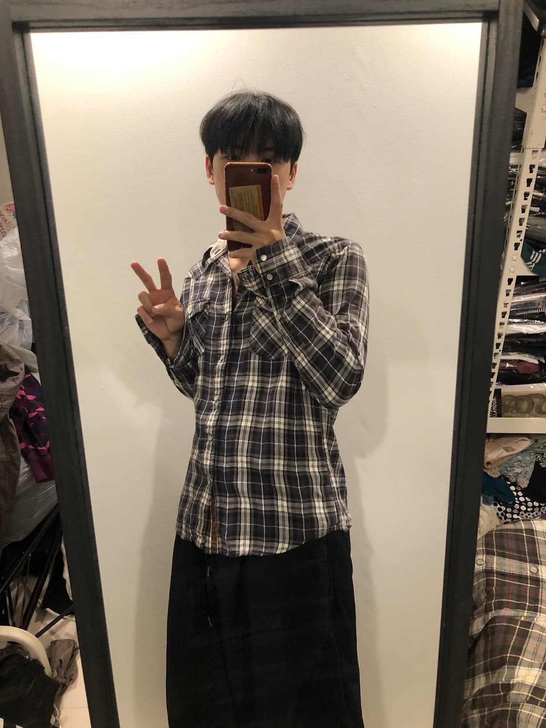  빈티지 레더 채크셔츠 너드 일본빈티지 갸루 스트릿 y2k312  상품이미지2