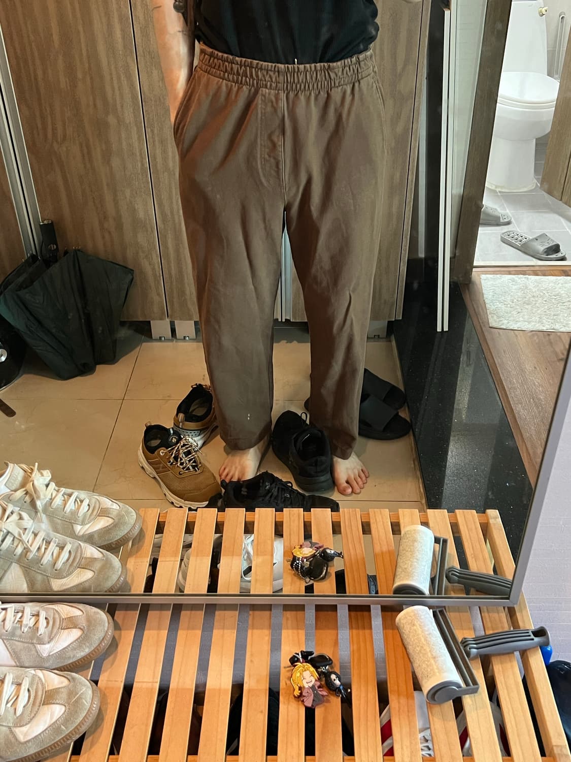 유니클로 브라운 밴딩 코튼팬츠 상품이미지1