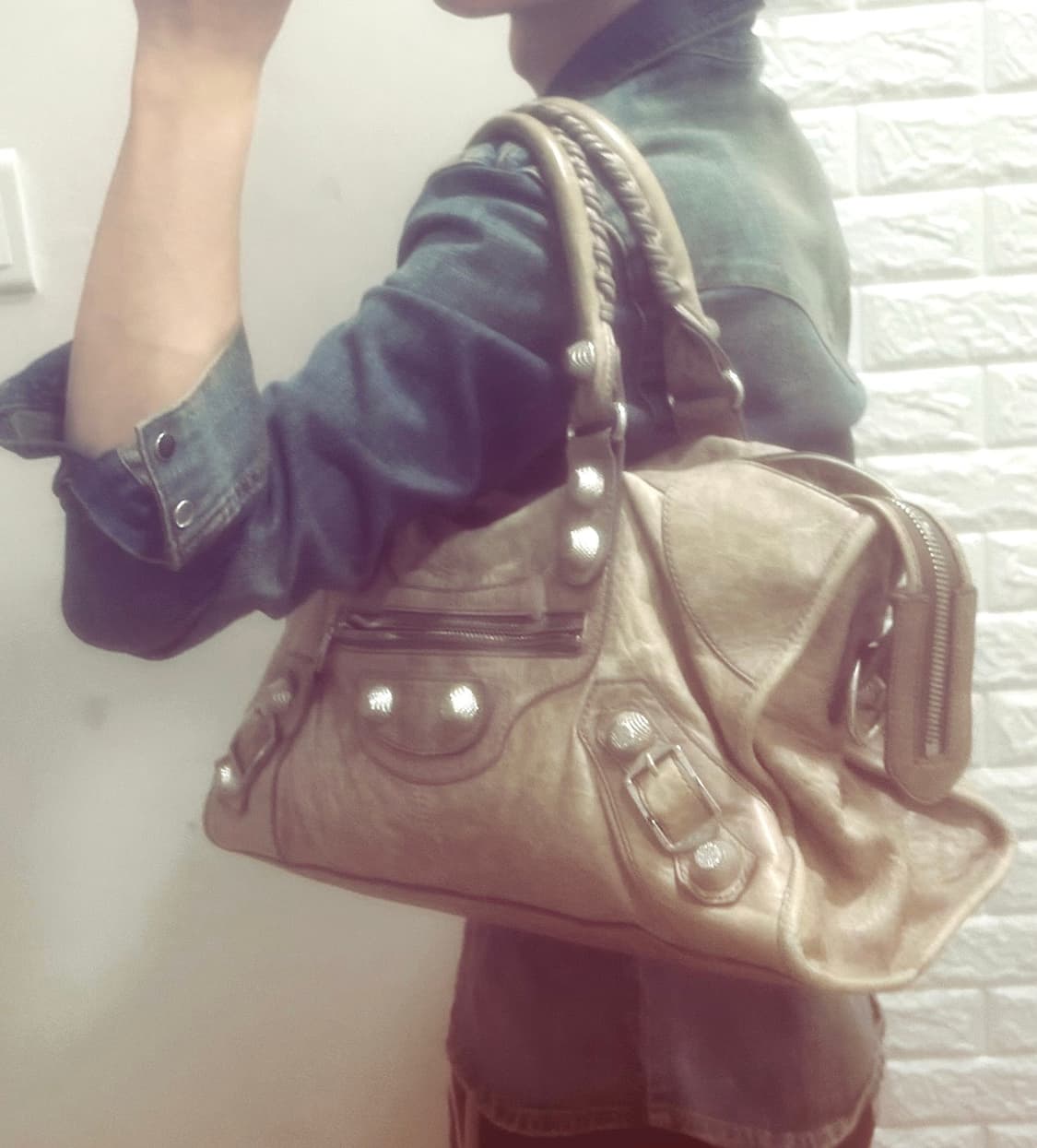 발렌맛 모터백 레더 베이지 Y2K 빈티지 토트백 상품이미지1