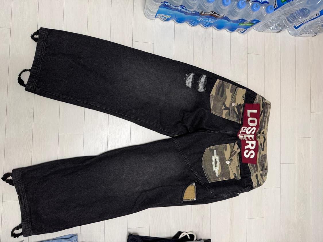 카모 믹스 데미지 와이드 데님팬츠 상품이미지2