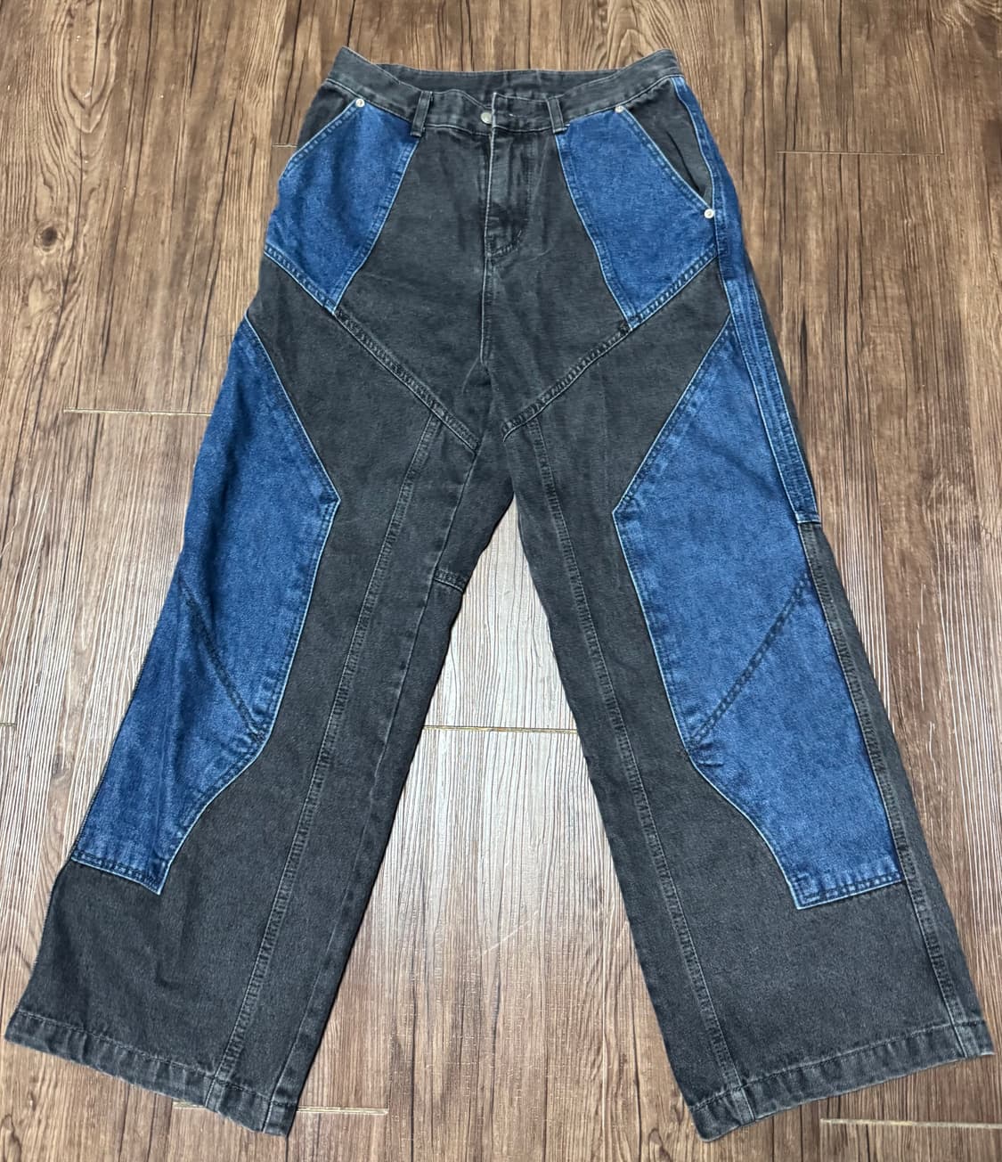 믹스드 절개 와이드 데님 팬츠 워시드블루 상품이미지3