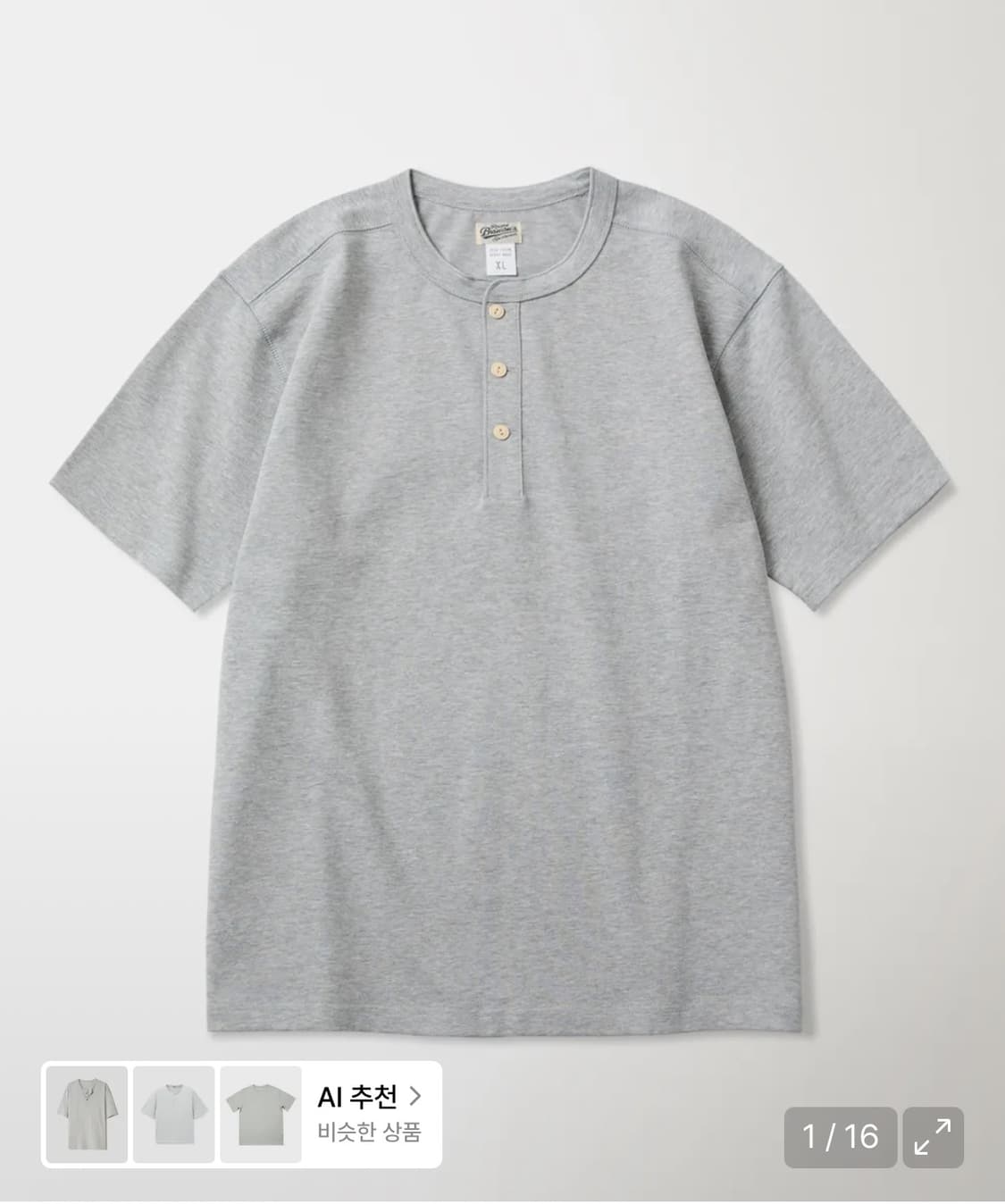 브론슨 헨리넥 반팔 티셔츠 그레이  XL 상품이미지1