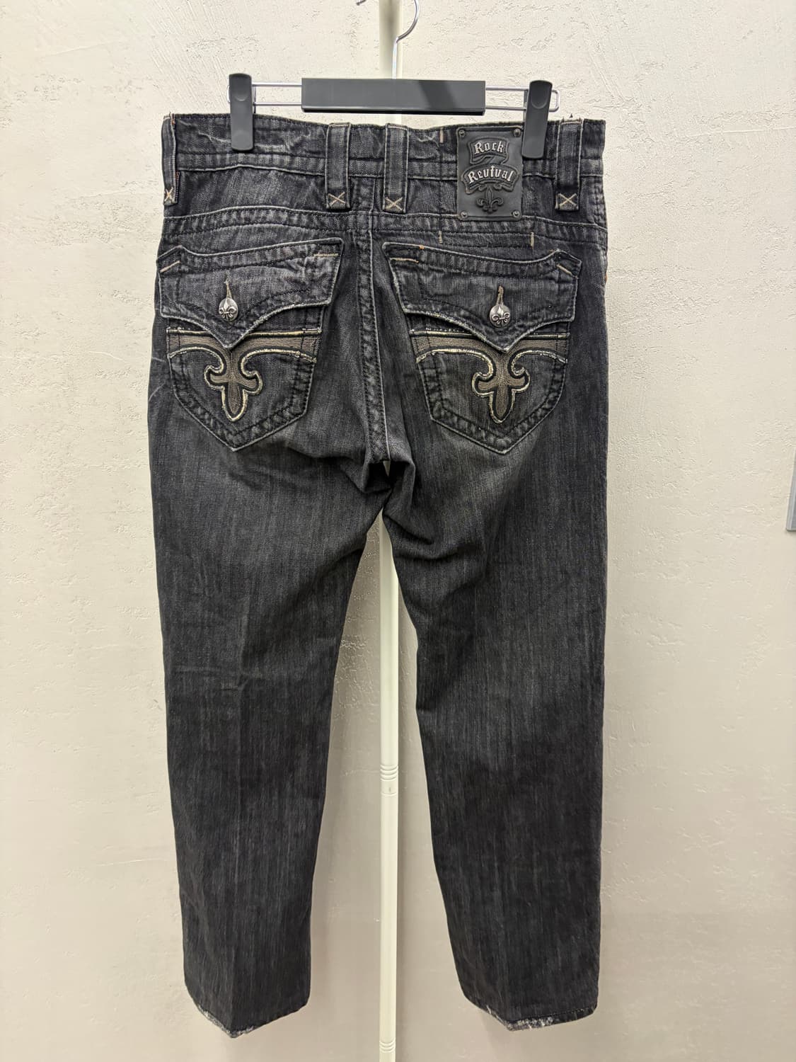 락 리바이벌 워싱 데님 팬츠 블랙 33 상품이미지5