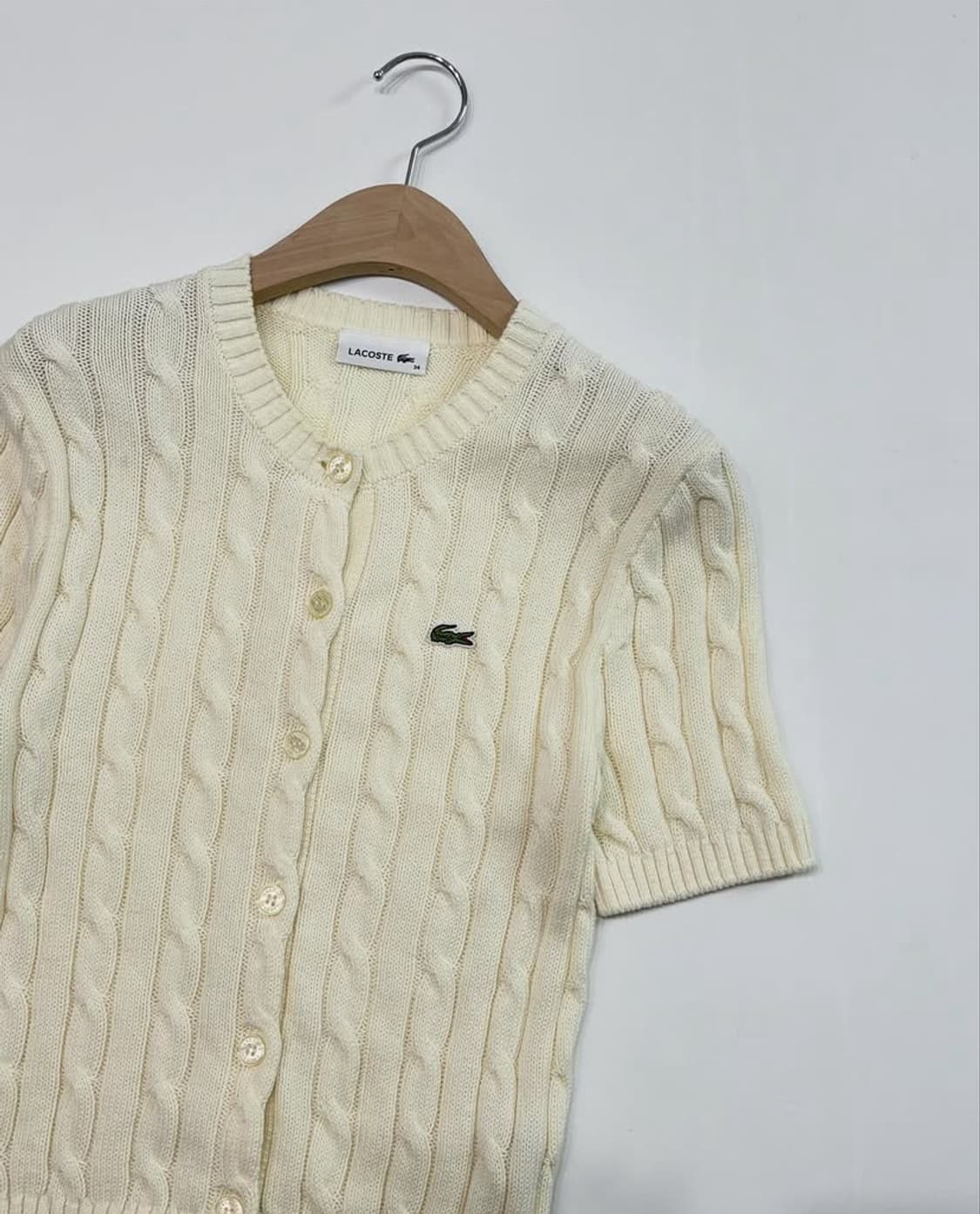 Lacoste 라코스테 코튼 아이보리컬러 케이블 반팔 가디건 상품이미지4