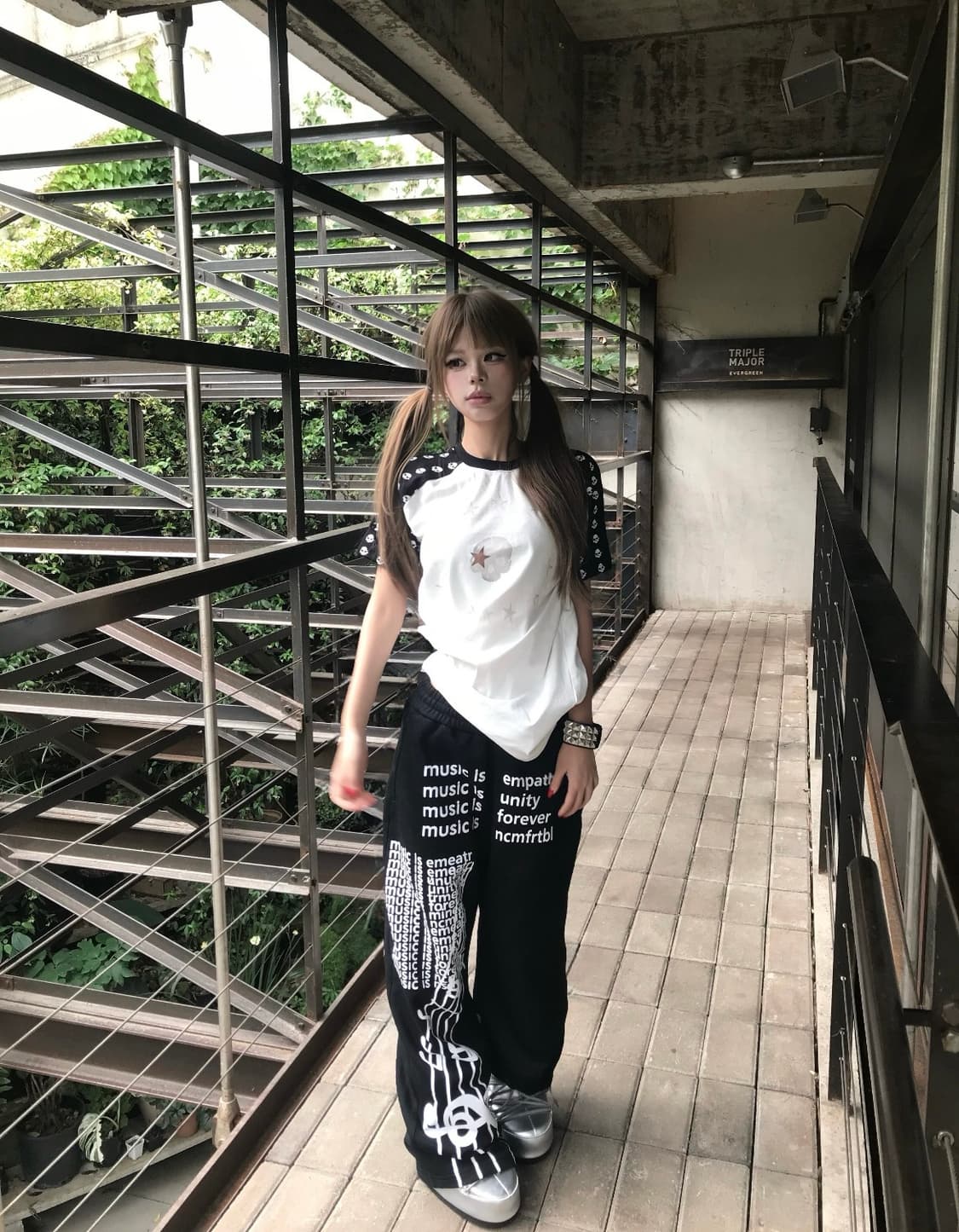 Skull Print Visual Style Raglan T-Shirt 상품이미지3