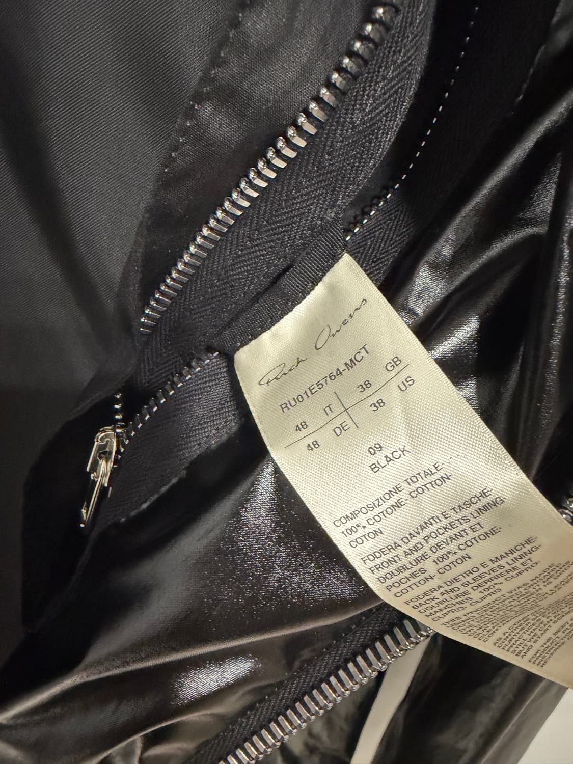 릭오웬스 코팅 브래드 집업자켓 48(100) 미착용 상품이미지5