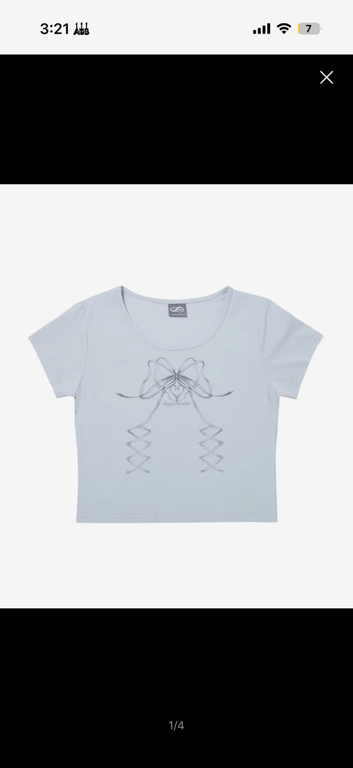 (뉴진스 하니 착용) 허그유어스킨 리본 코르셋 티셔츠 (베이비 블루) 상품이미지1