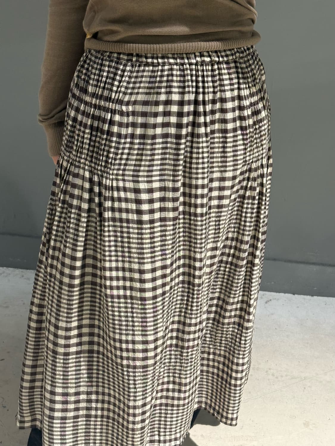 Issey miyake 이세이미야케 플리츠 디테일 체크 롱스커트 상품이미지2