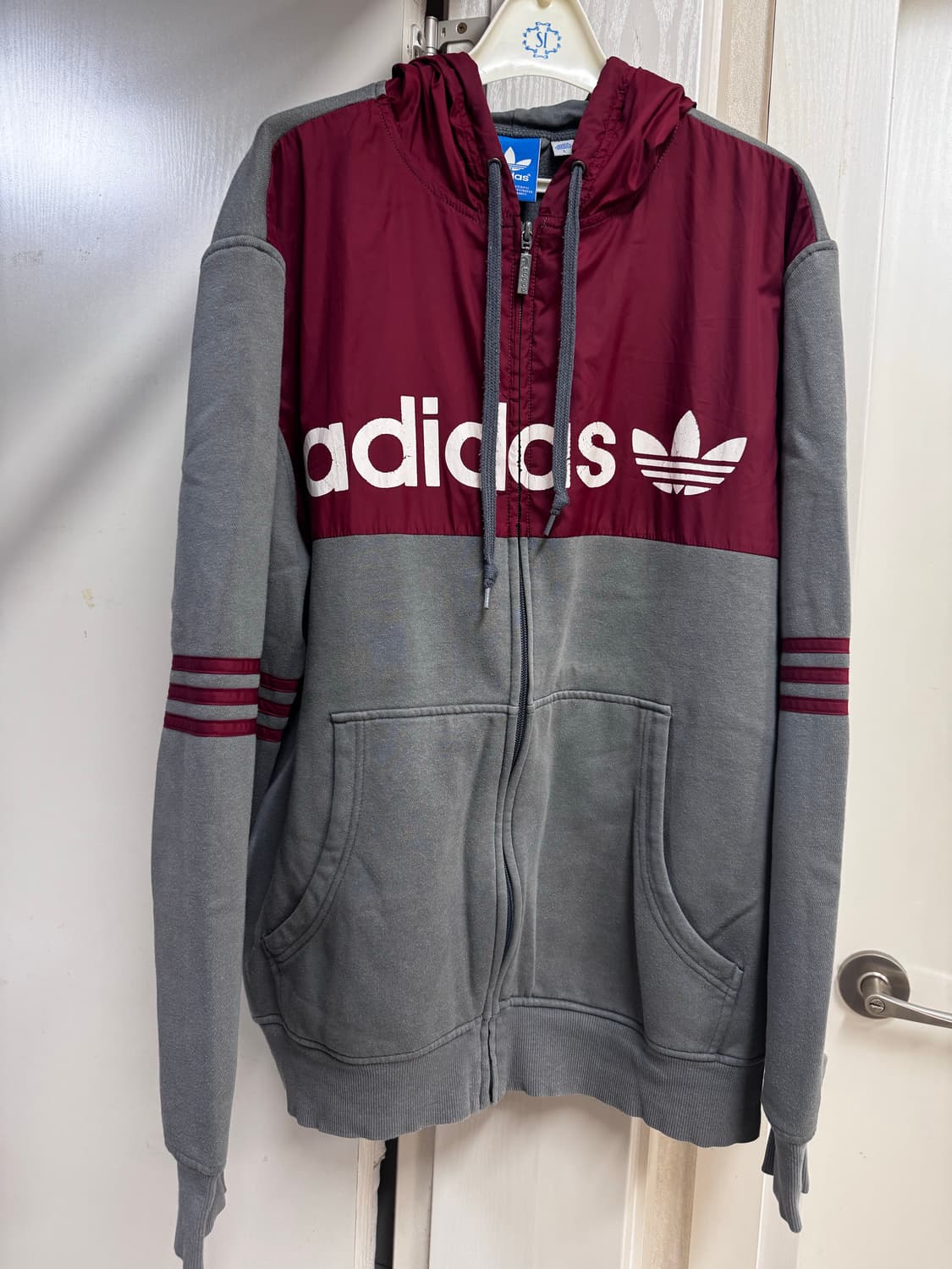 아디다스 삼선 후드집업 버건디/회색 상품이미지1