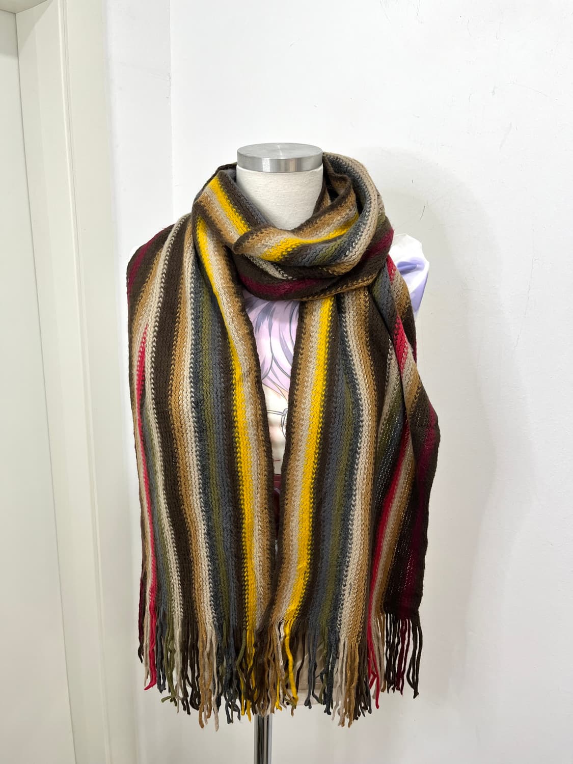 일본 빈티지 모리걸 무지개떡 테슬 뜨개 머플러  상품이미지1