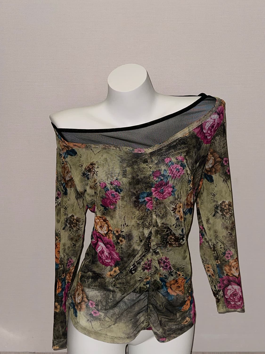 카키 플로럴 셔링 레이어드 빈티지 롱슬리브 상품이미지7